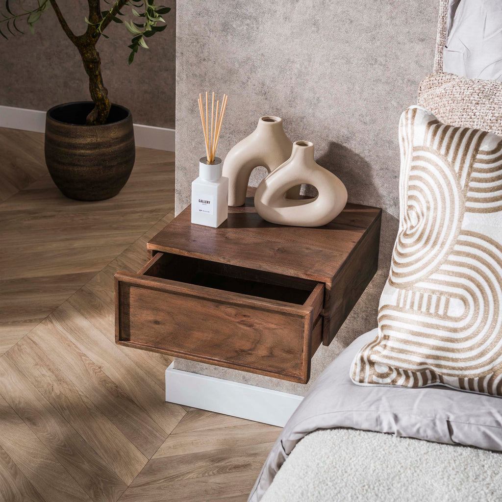 Nachtkastje Frame | Zwevend | 1 Lade | Massief acacia bruin