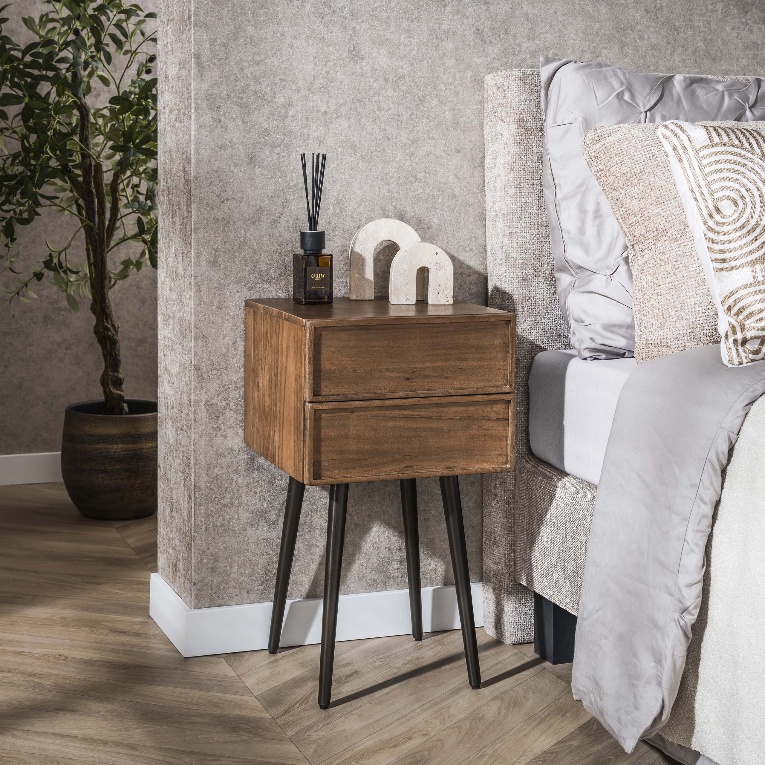 Nachtkastje Frame | 2 Lades | Massief acacia bruin