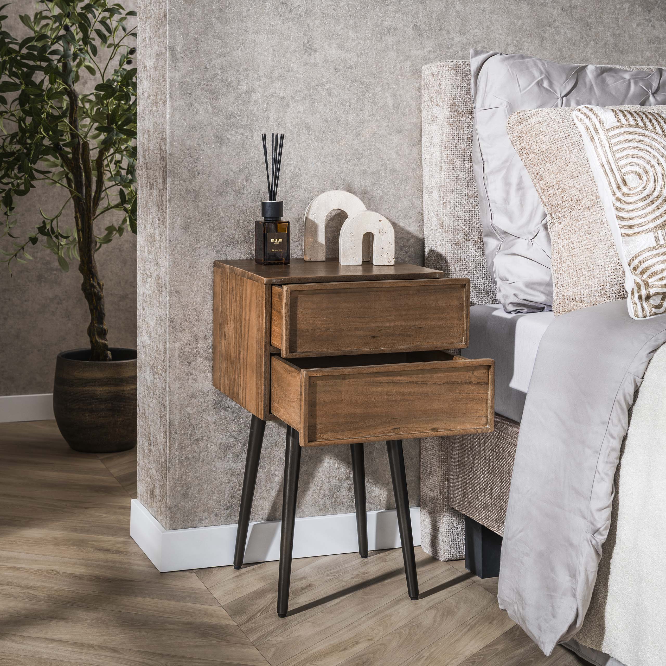 Nachtkastje Frame | 2 Lades | Massief acacia bruin