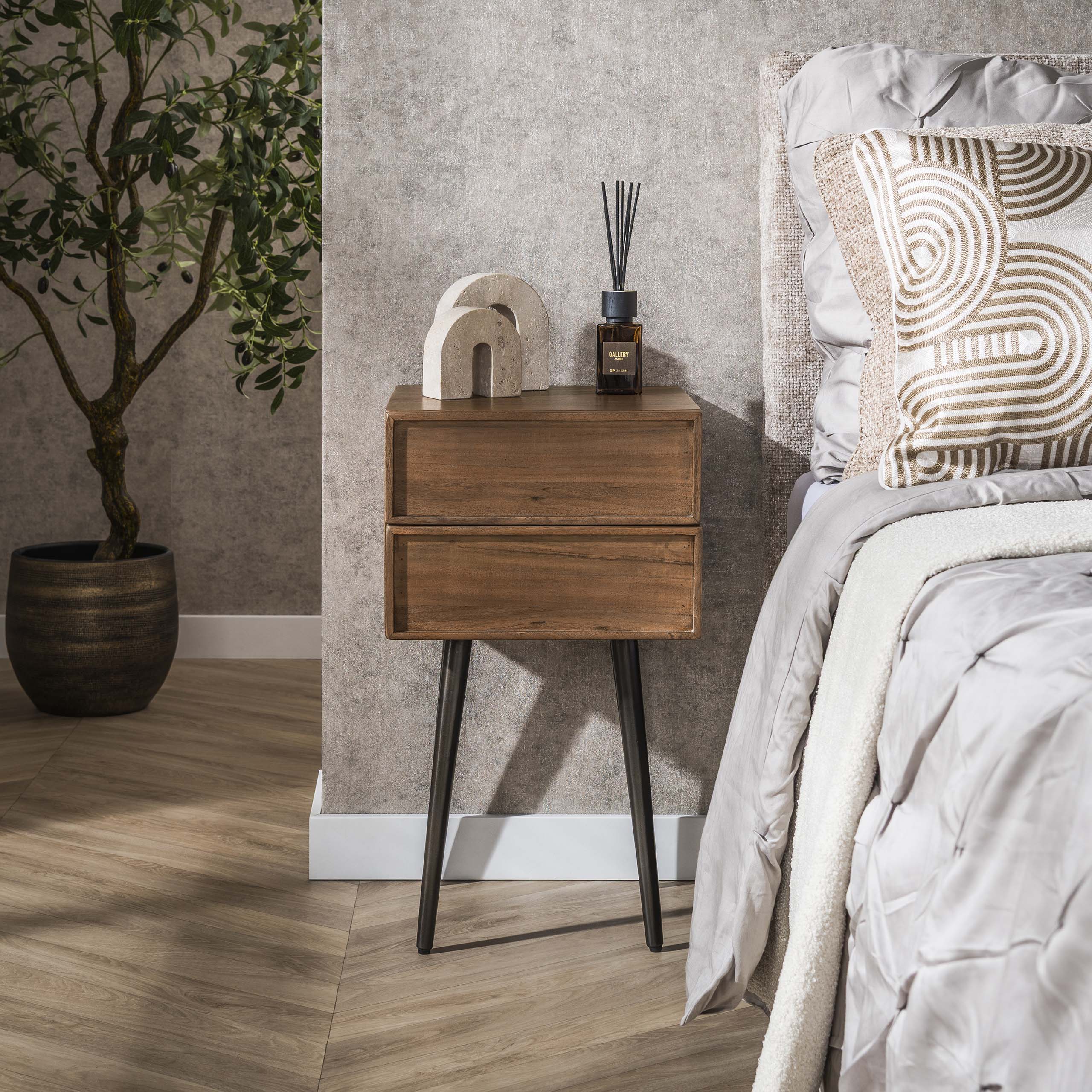 Nachtkastje Frame | 2 Lades | Massief acacia bruin