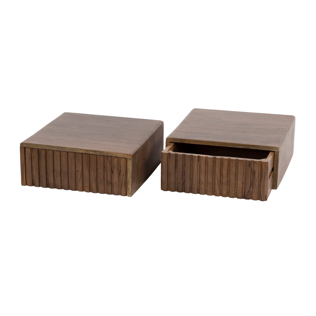 Nachtkastje Carve zwevend | 1 Lade | Massief acacia bruin