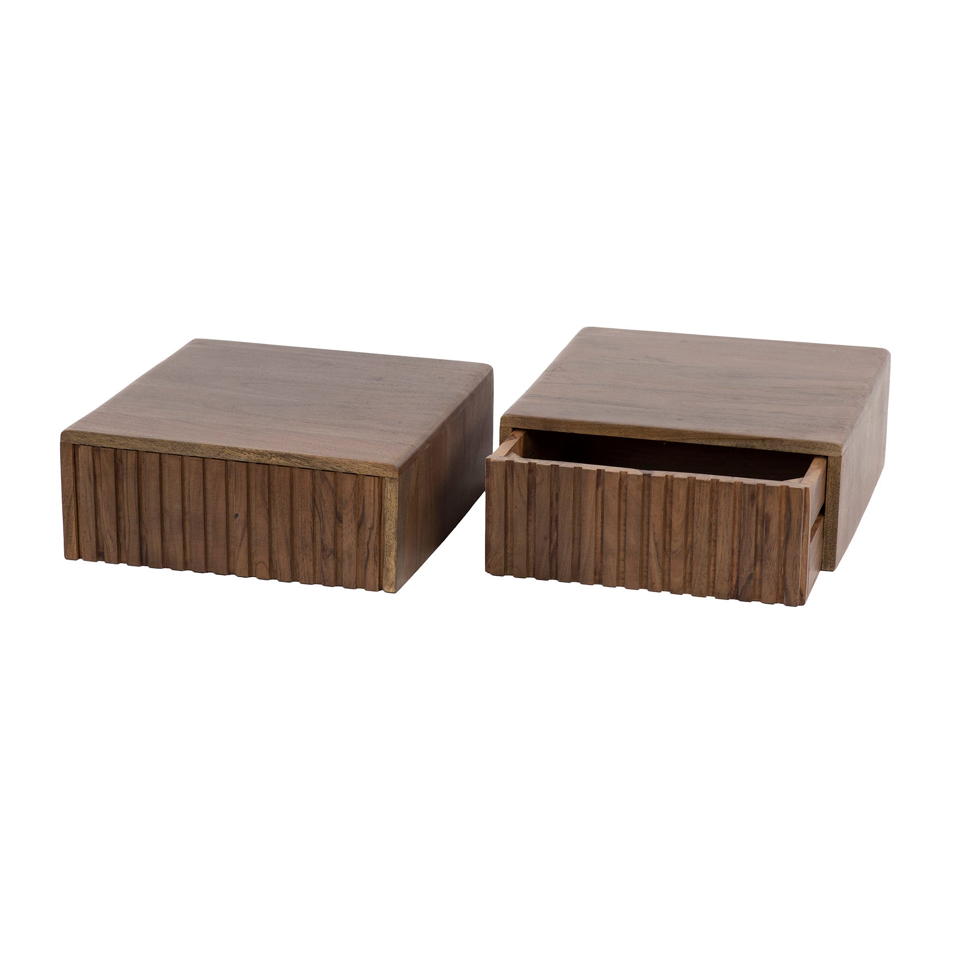 Nachtkastje Carve zwevend | 1 Lade | Massief acacia bruin