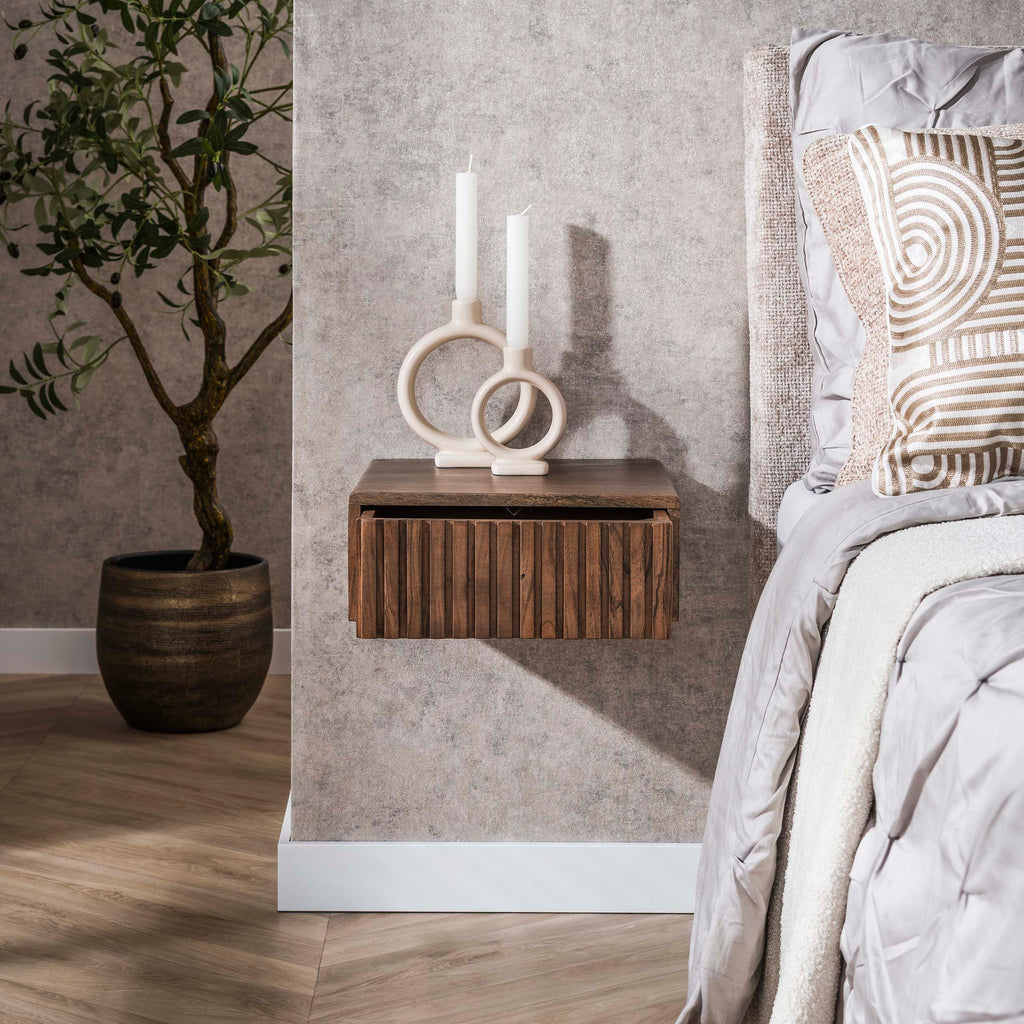 Nachtkastje Carve zwevend | 1 Lade | Massief acacia bruin