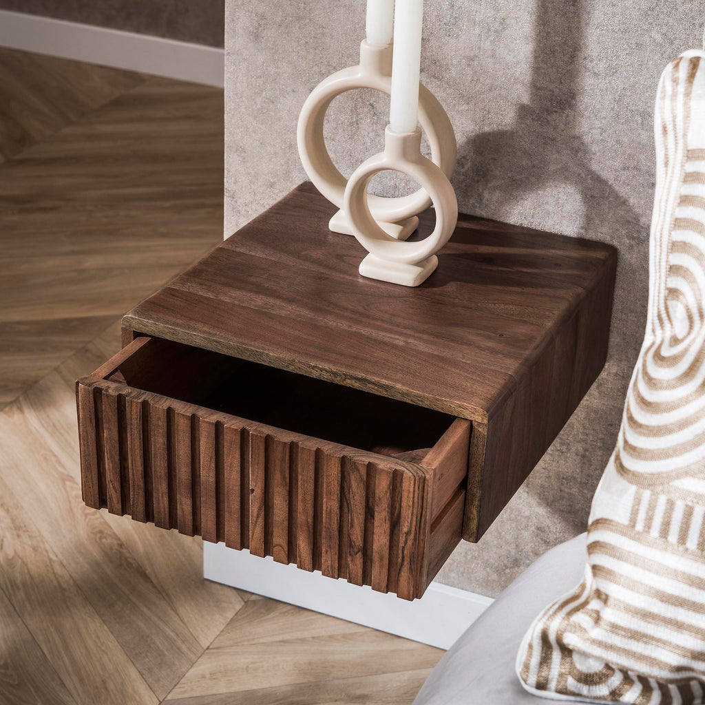 Nachtkastje Carve zwevend | 1 Lade | Massief acacia bruin