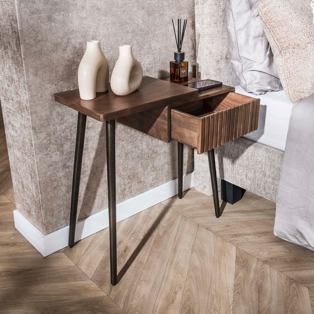 Nachtkastje Carve | 1 Lade | Massief acacia bruin