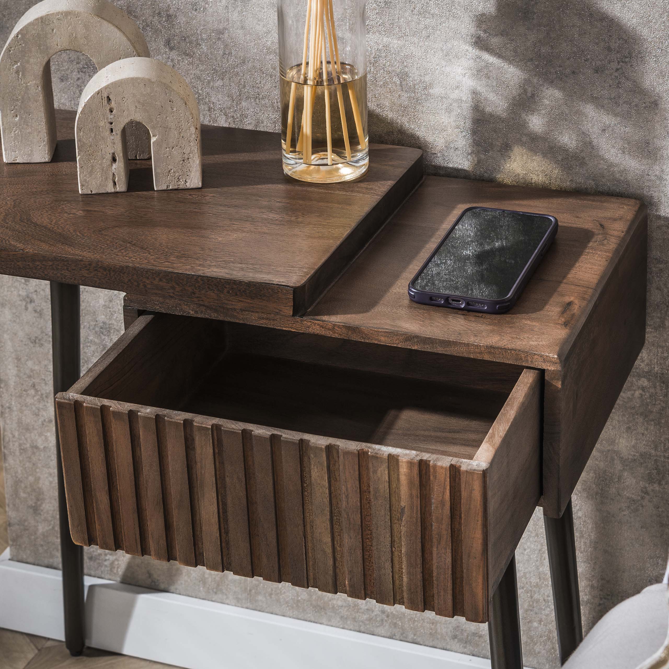 Nachtkastje Carve | 1 Lade | Massief acacia bruin