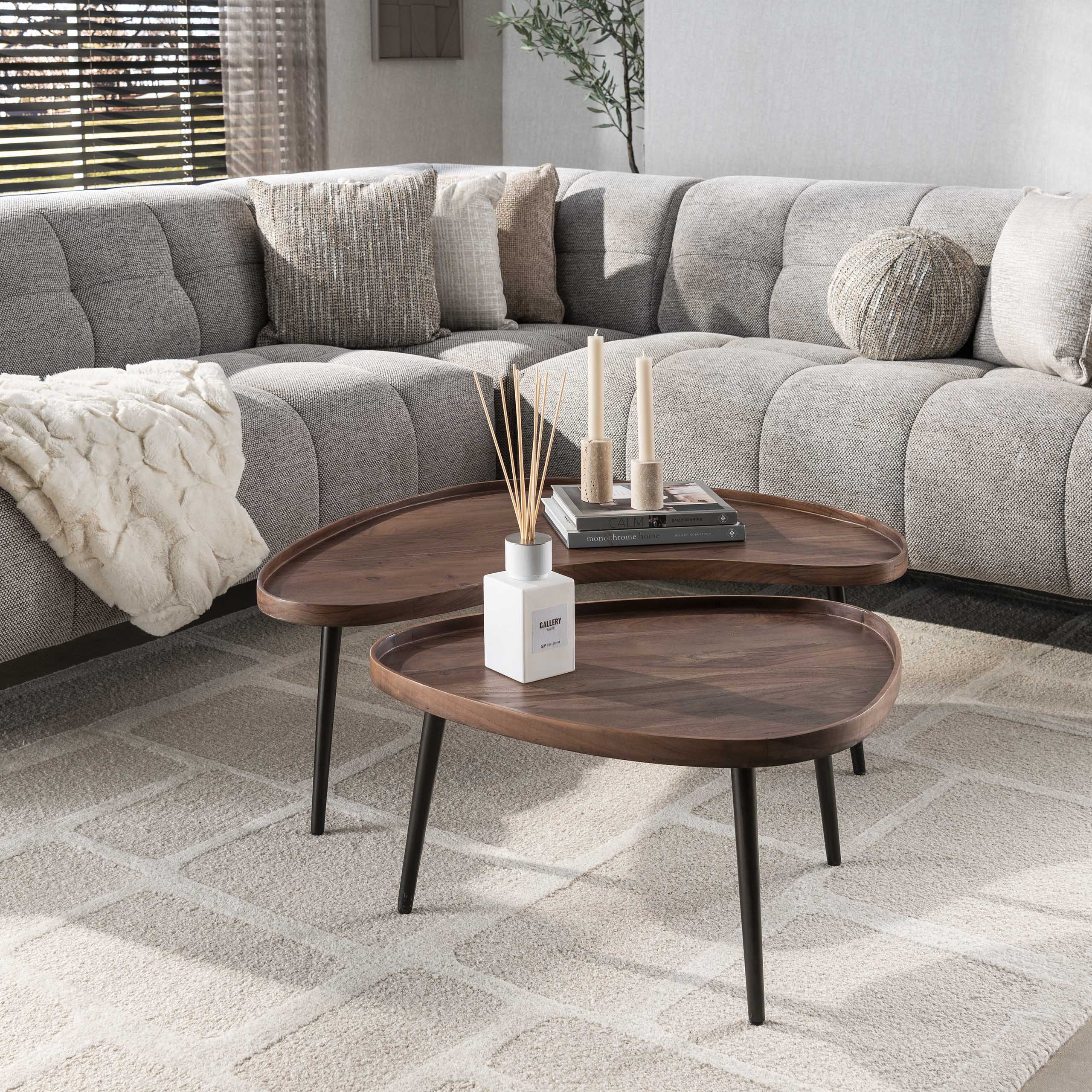 Salontafel Carve | Set van 2 | Massief acacia bruin