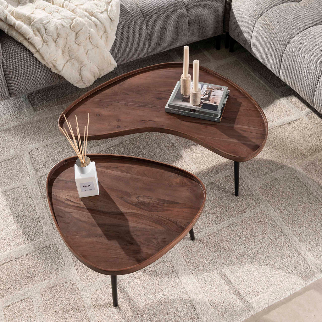 Salontafel Carve | Set van 2 | Massief acacia bruin