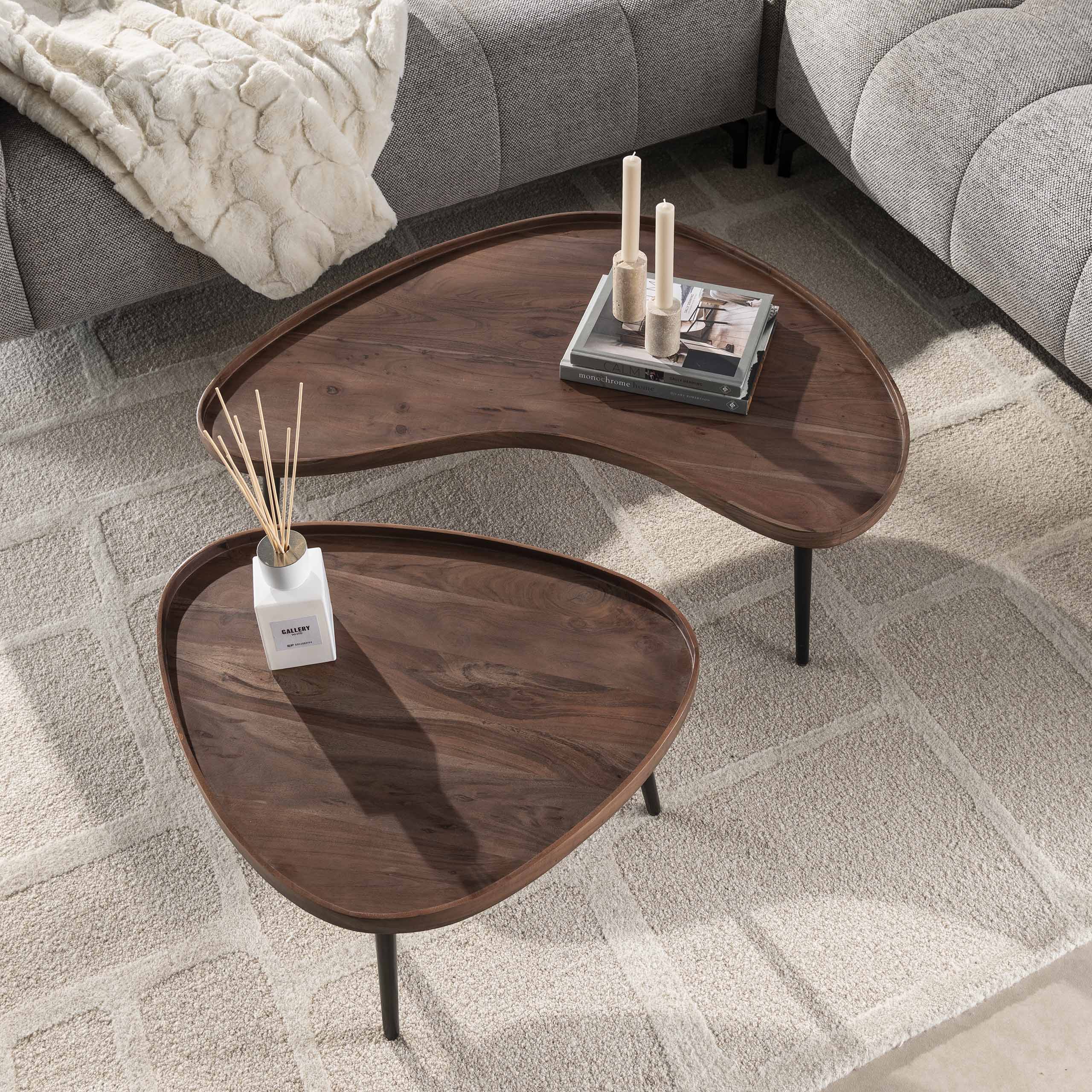 Salontafel Carve | Set van 2 | Massief acacia bruin