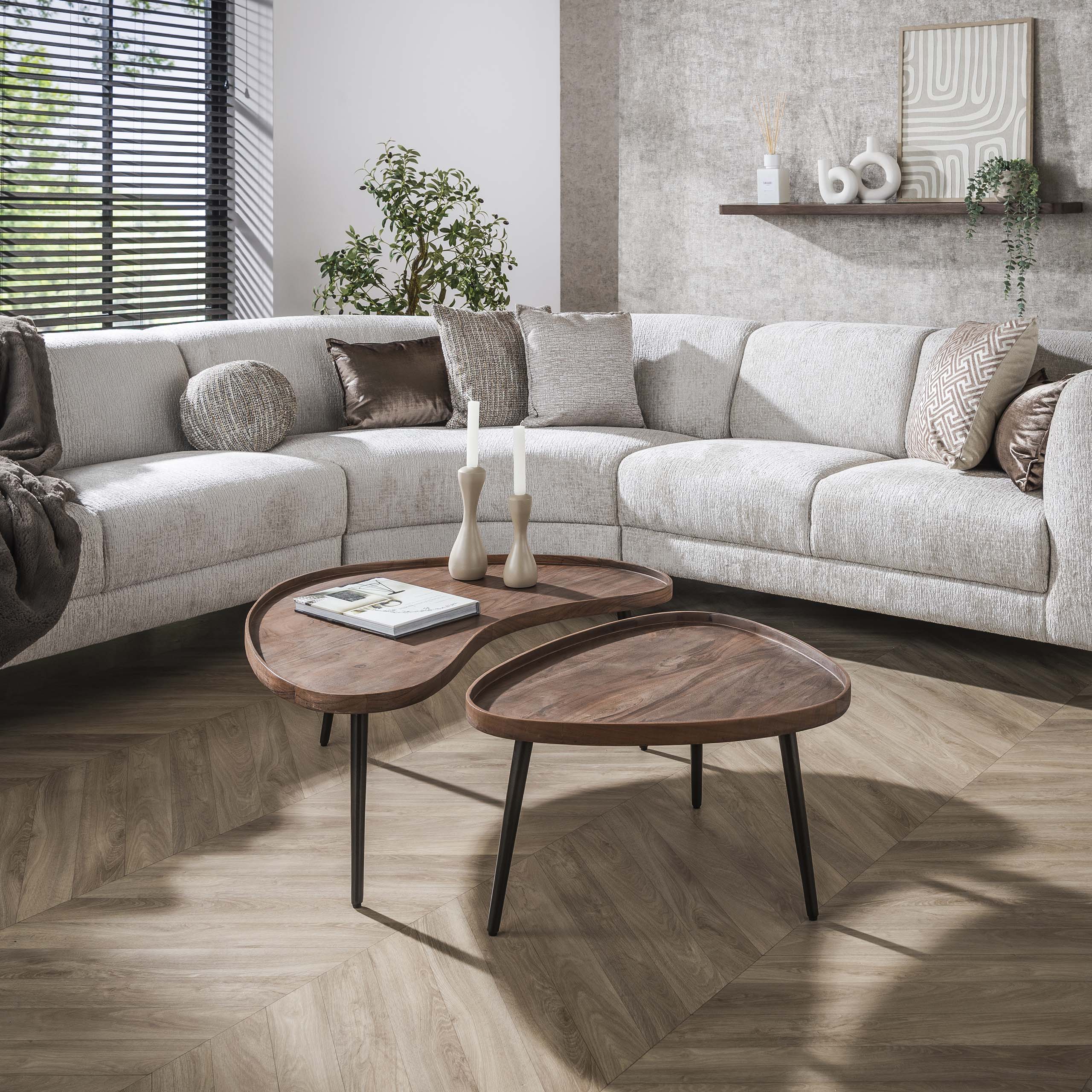 Salontafel Carve | Set van 2 | Massief acacia bruin