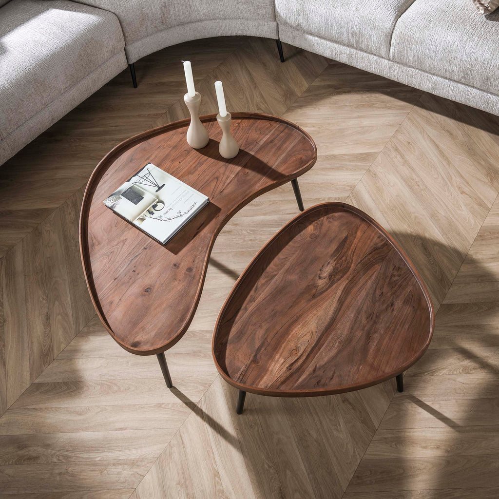 Salontafel Carve | Set van 2 | Massief acacia bruin