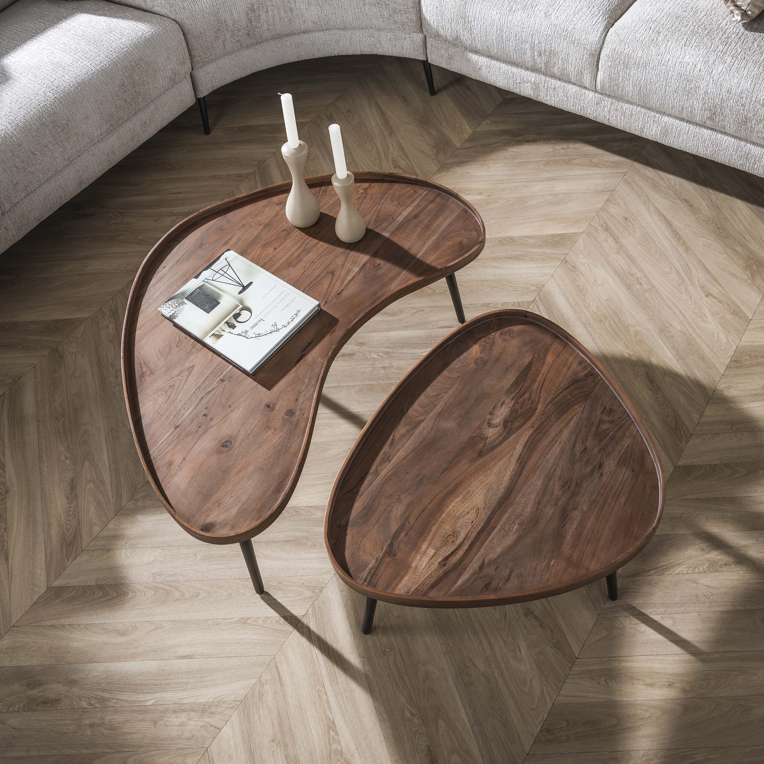 Salontafel Carve | Set van 2 | Massief acacia bruin