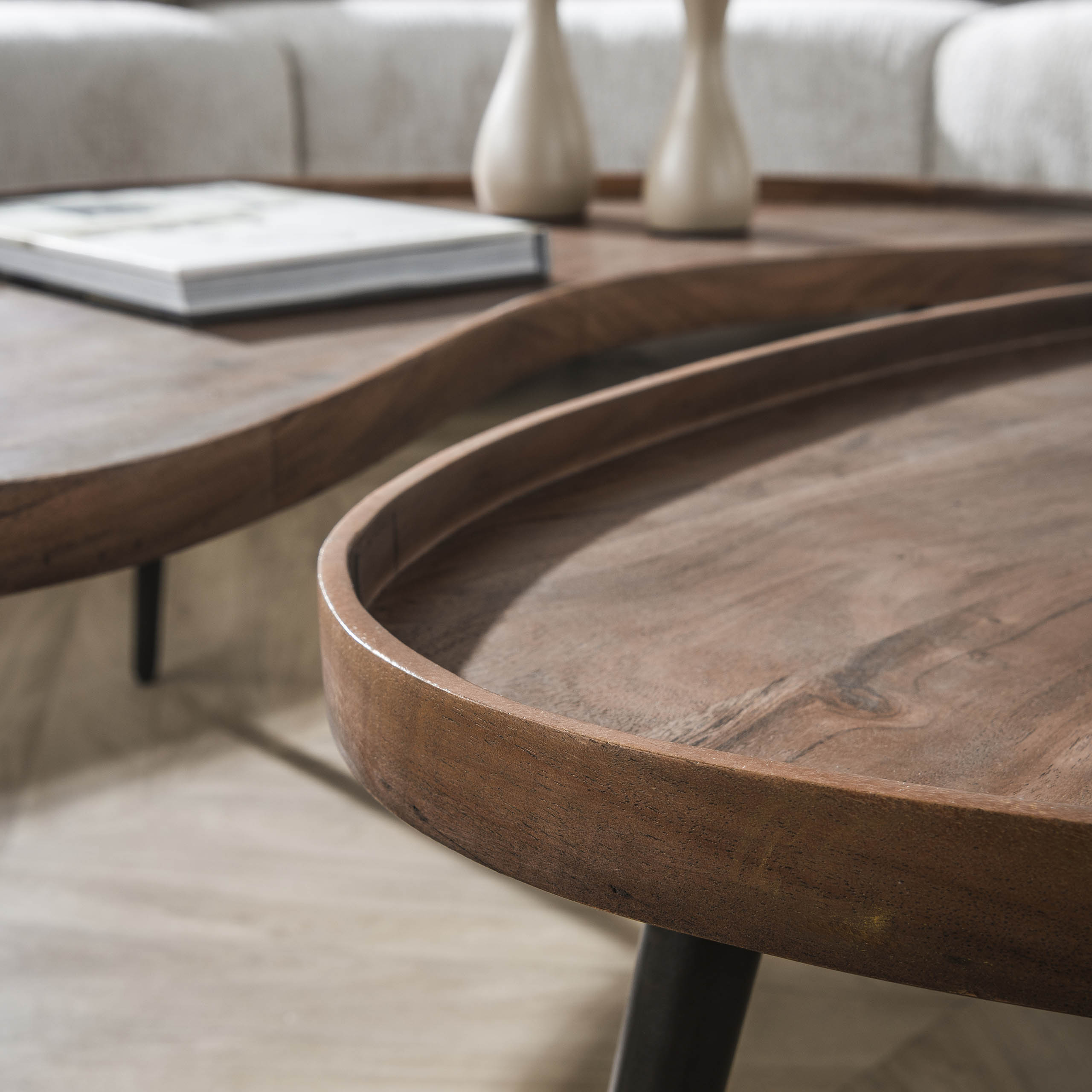 Salontafel Carve | Set van 2 | Massief acacia bruin