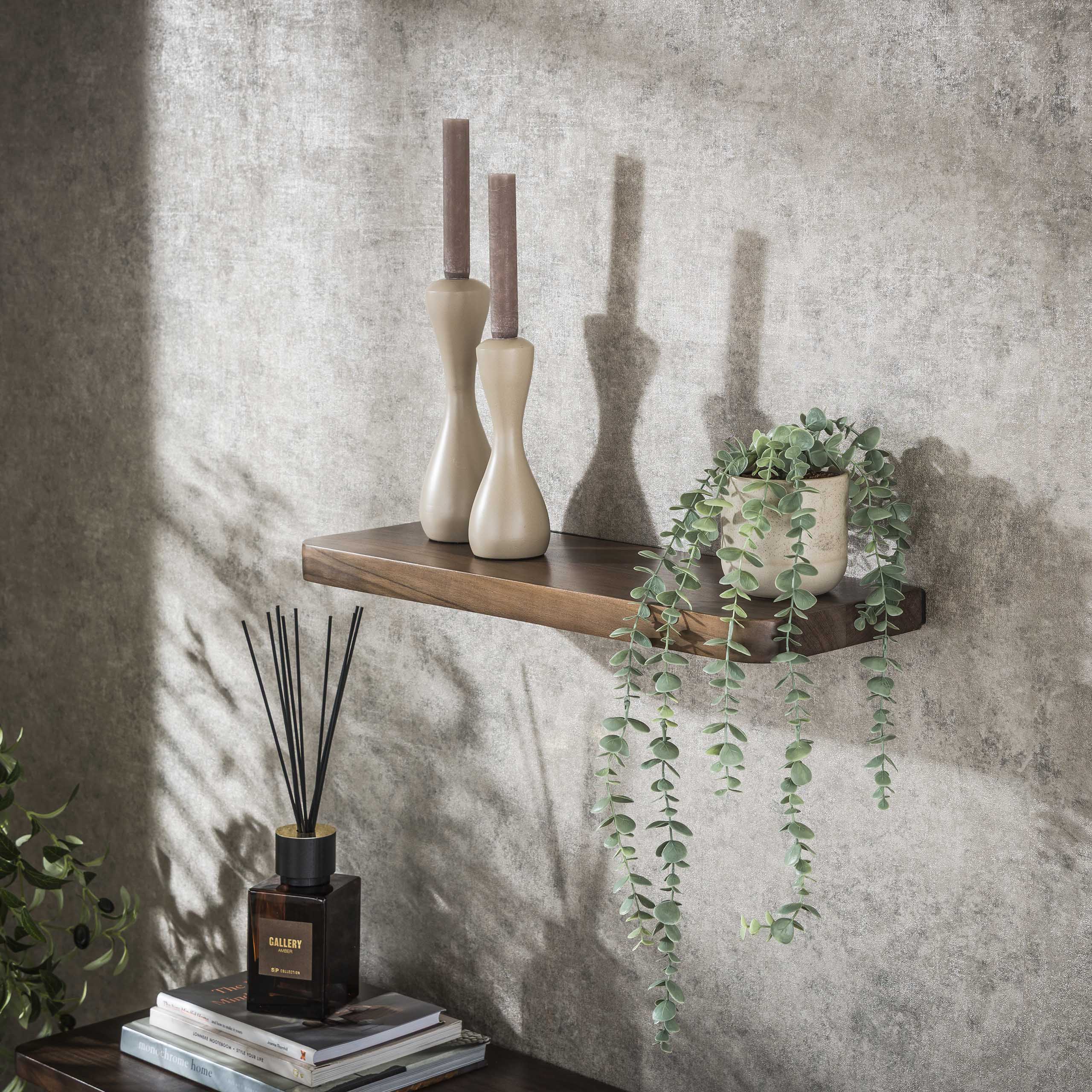 Wandplank Carve | 60 cm | Massief acacia bruin