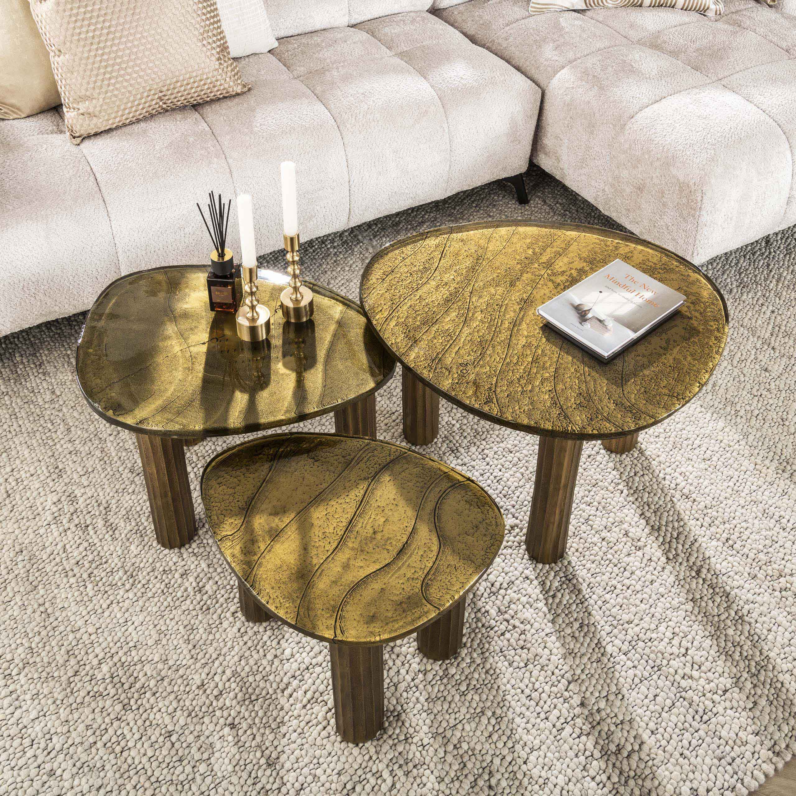 Salontafel Eclipse S | Gegoten glas | Antiek goud