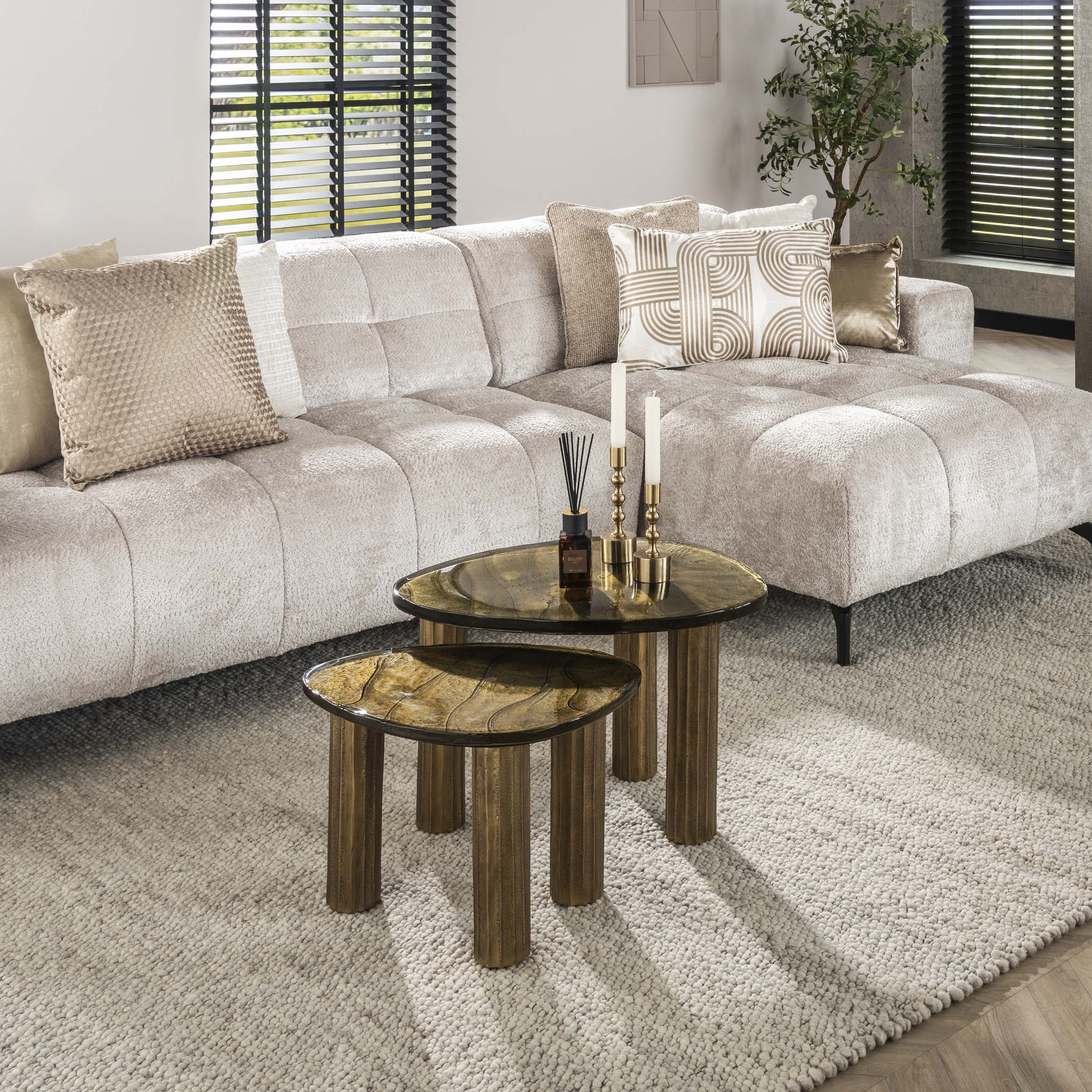 Salontafel Eclipse S | Gegoten glas | Antiek goud