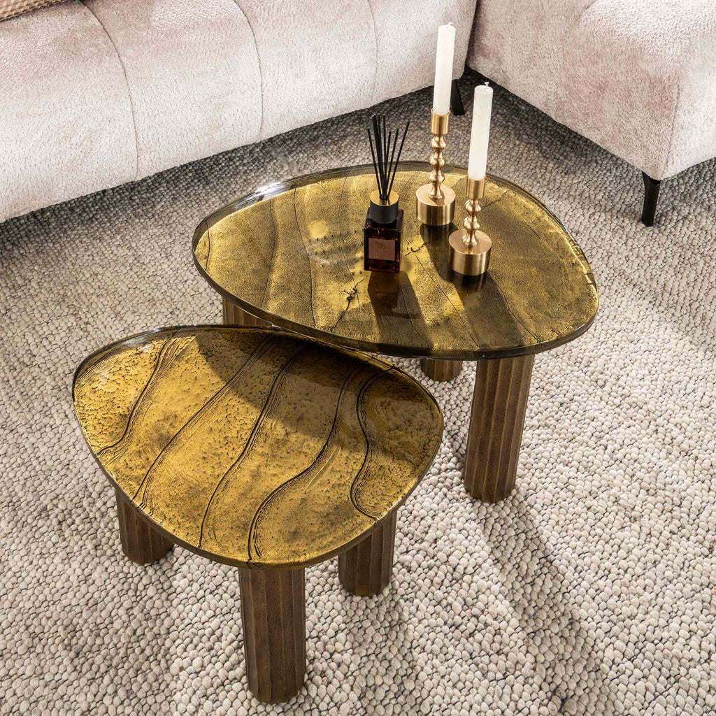 Salontafel Eclipse S | Gegoten glas | Antiek goud