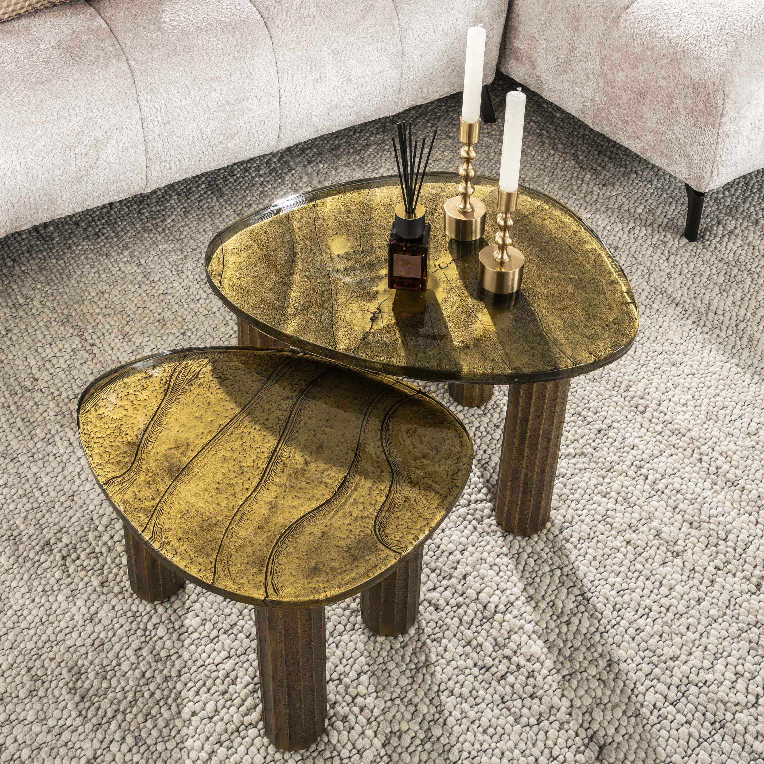 Salontafel Eclipse S | Gegoten glas | Antiek goud