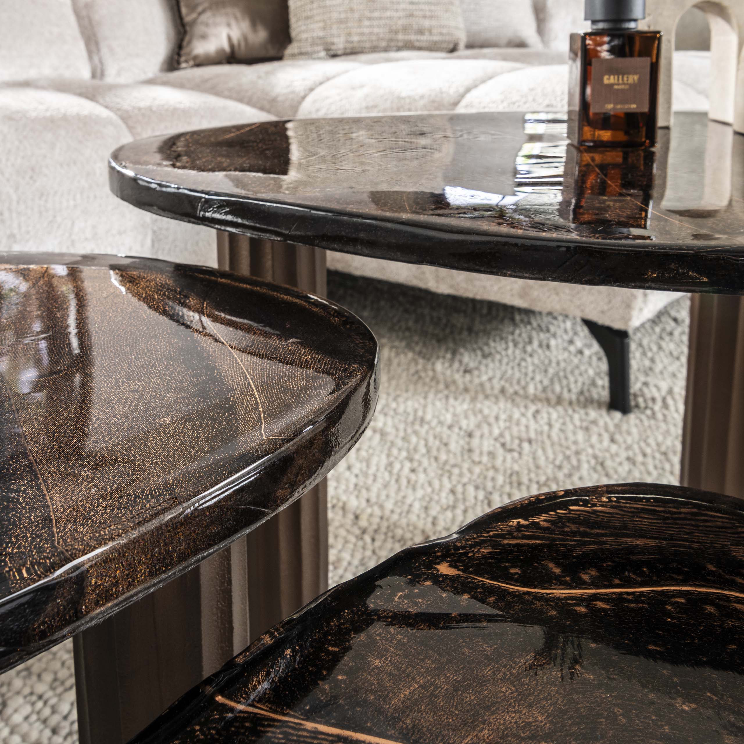 Salontafel Eclipse M | Gegoten glas | Antiek koper