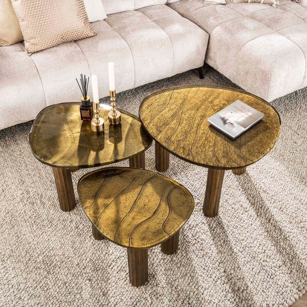 Salontafel Eclipse M | Gegoten glas | Antiek goud
