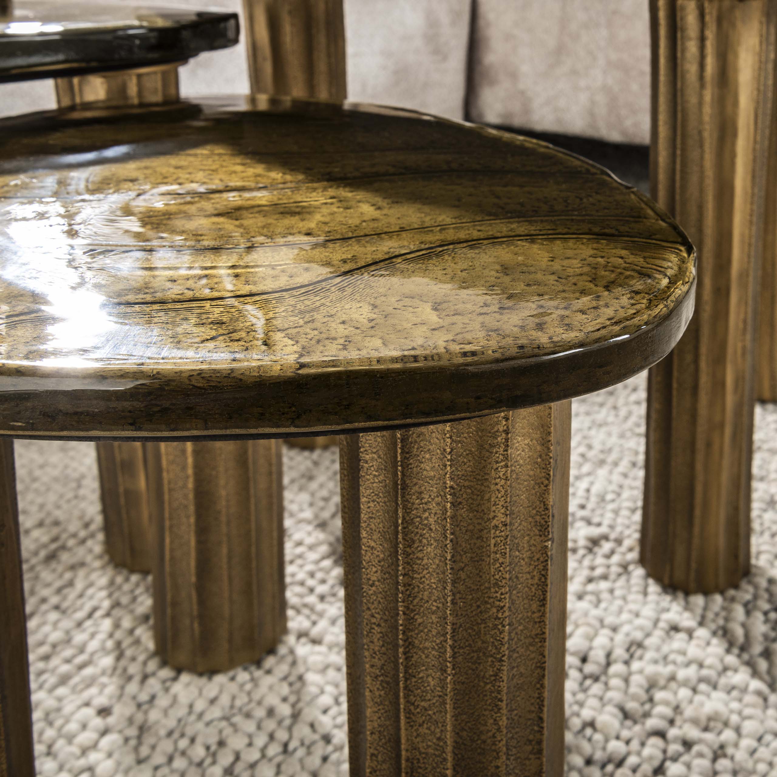 Salontafel Eclipse M | Gegoten glas | Antiek goud