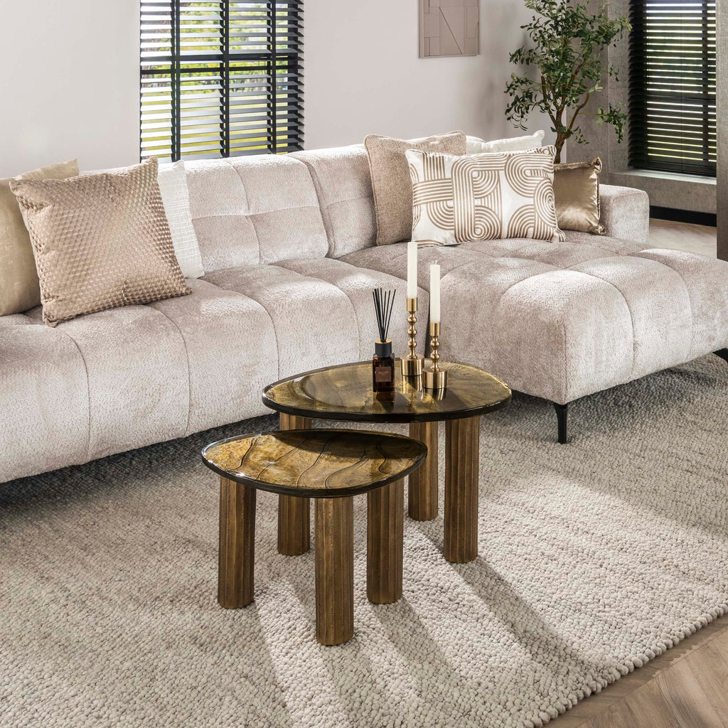 Salontafel Eclipse M | Gegoten glas | Antiek goud