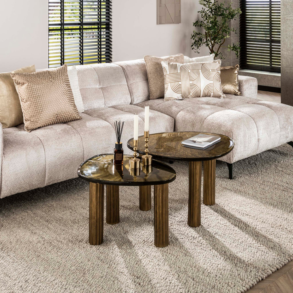 Salontafel Eclipse L | Gegoten glas | Antiek goud