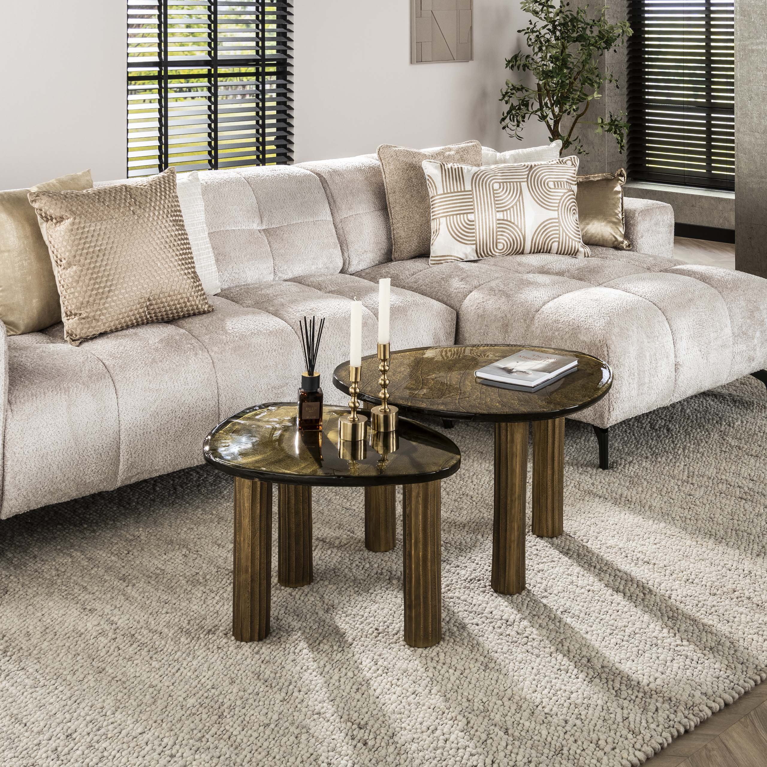 Salontafel Eclipse L | Gegoten glas | Antiek goud
