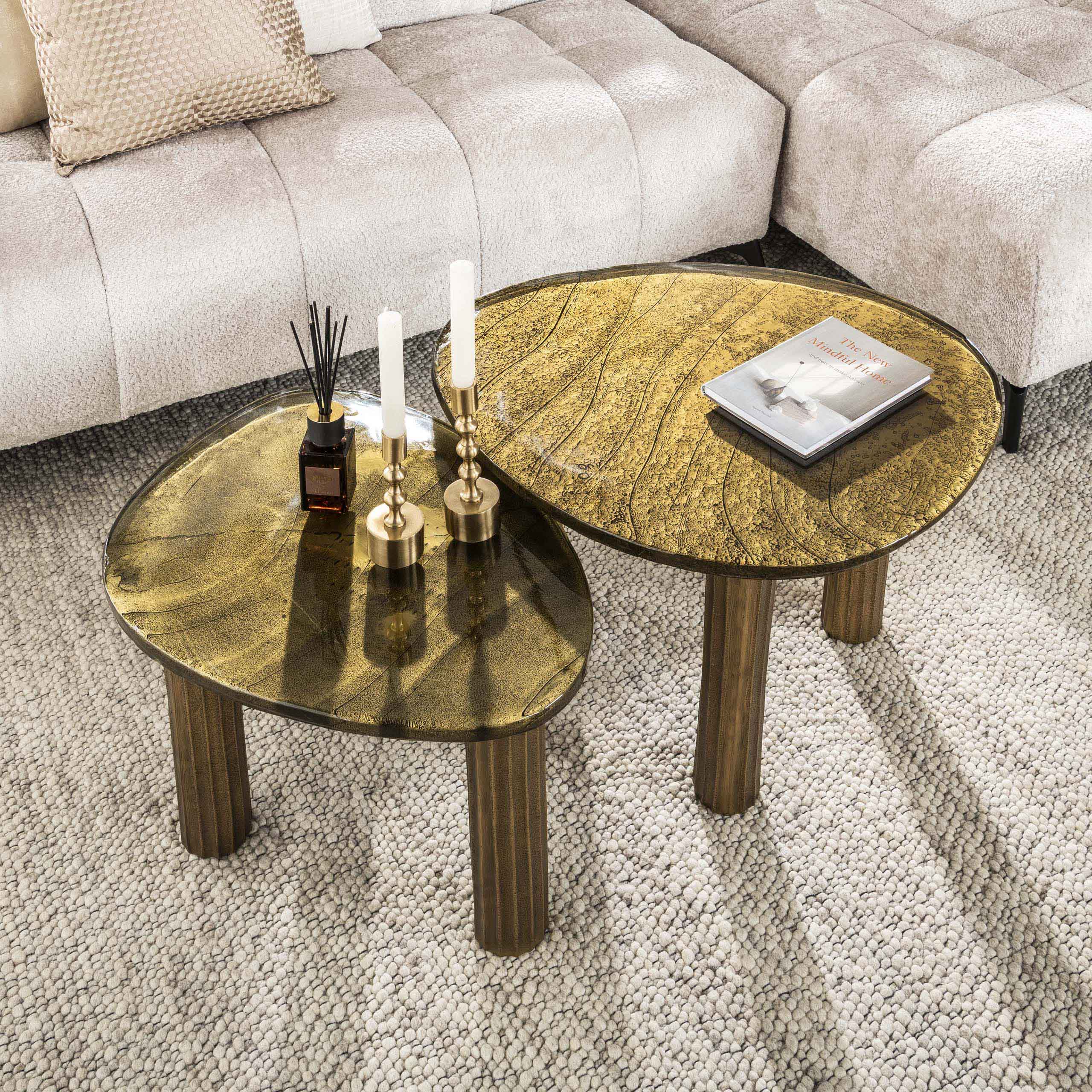 Salontafel Eclipse L | Gegoten glas | Antiek goud