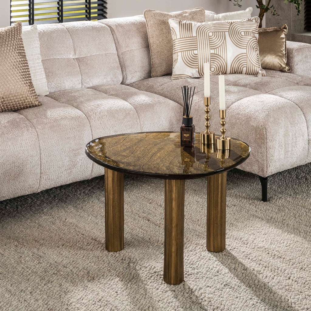 Salontafel Eclipse L | Gegoten glas | Antiek goud