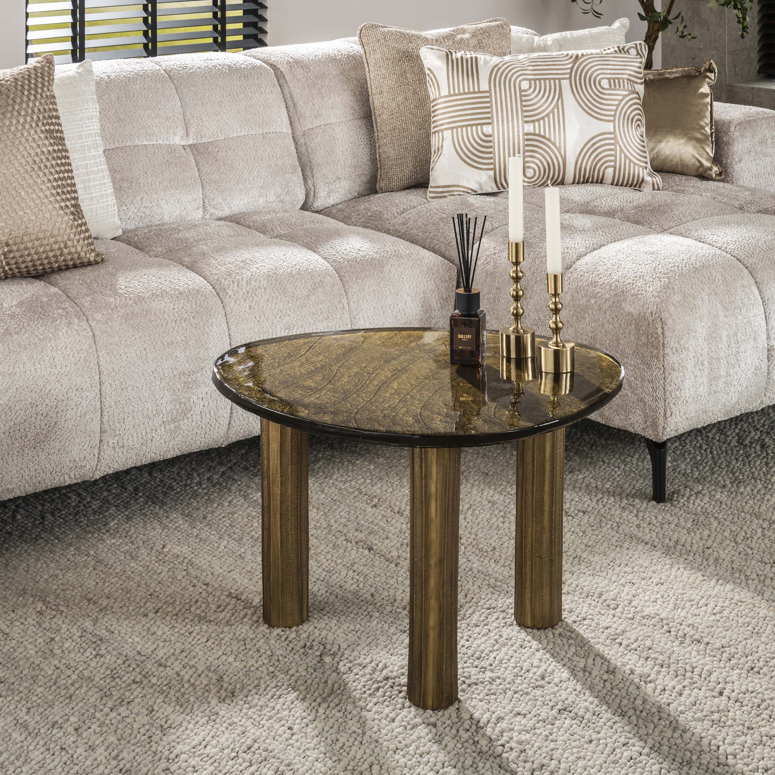 Salontafel Eclipse L | Gegoten glas | Antiek goud