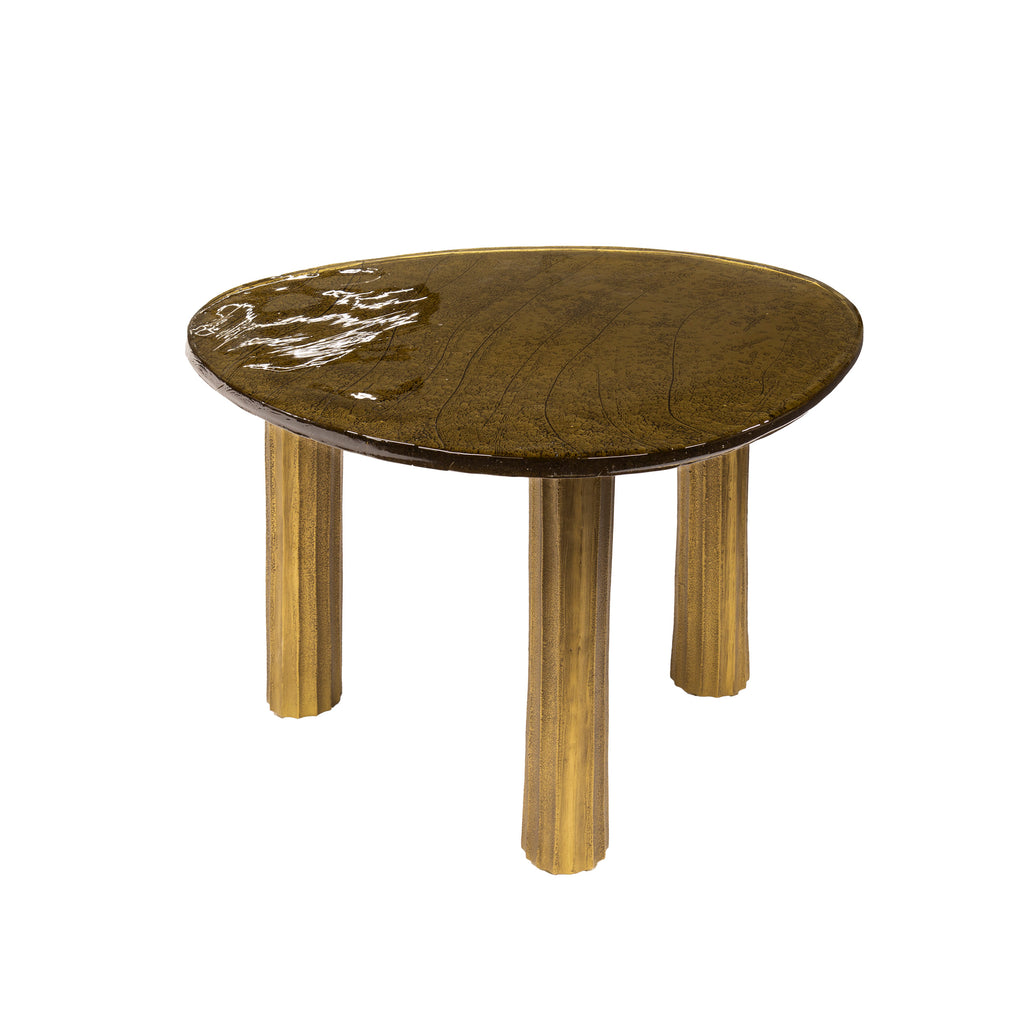 Salontafel Eclipse L | Gegoten glas | Antiek goud