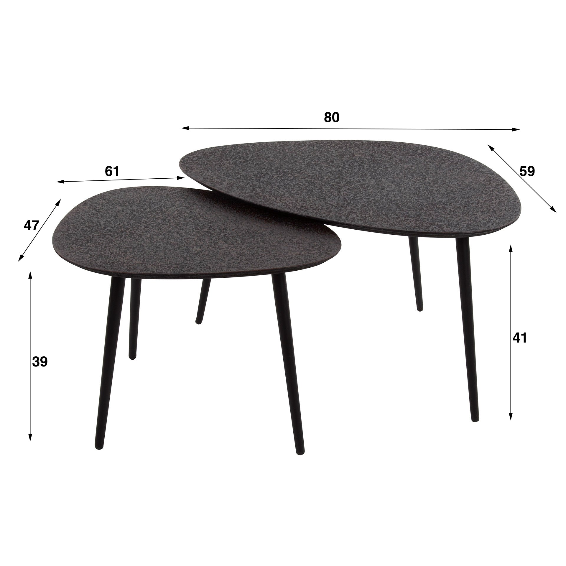 Salontafel Metallic organisch | Set van 2 | Grijs