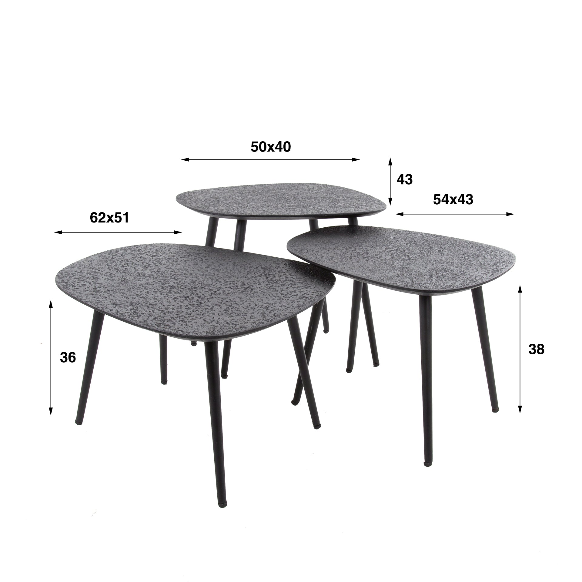Salontafel Metallic Vierhoekig | Set van 3 | Grijs