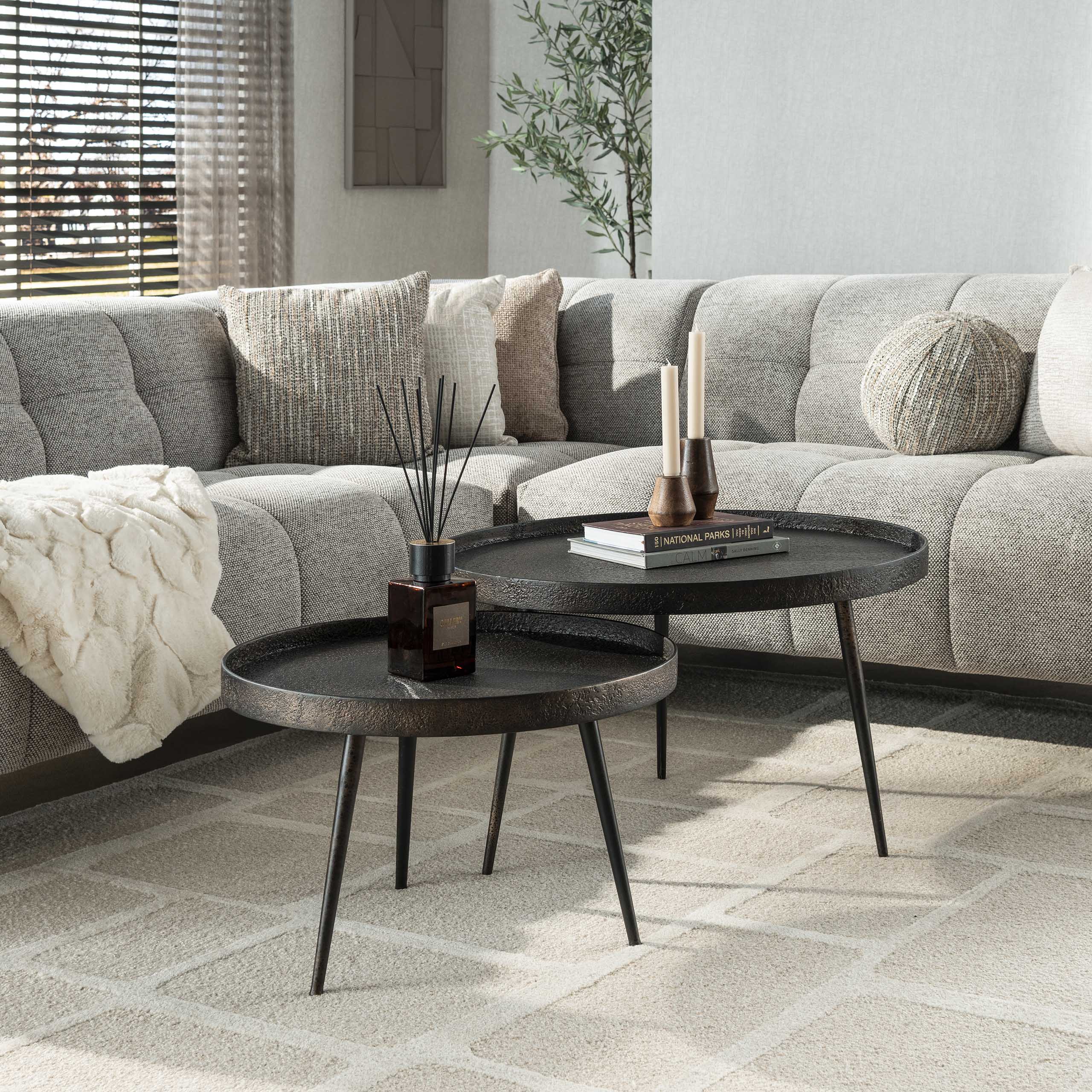Salontafel Metallic Rond | Set van 2 | Grijs