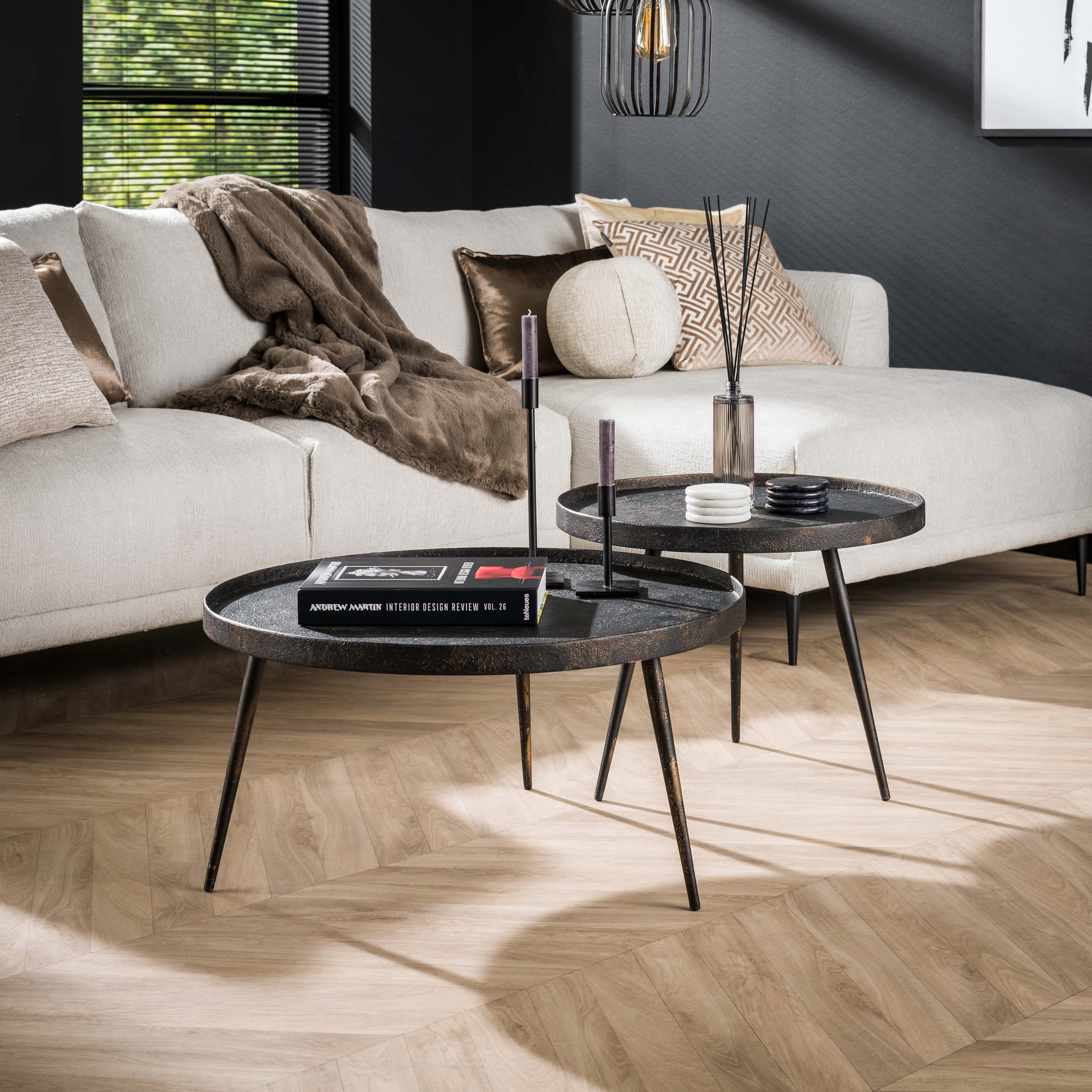Salontafel Metallic Rond | Set van 2 | Grijs