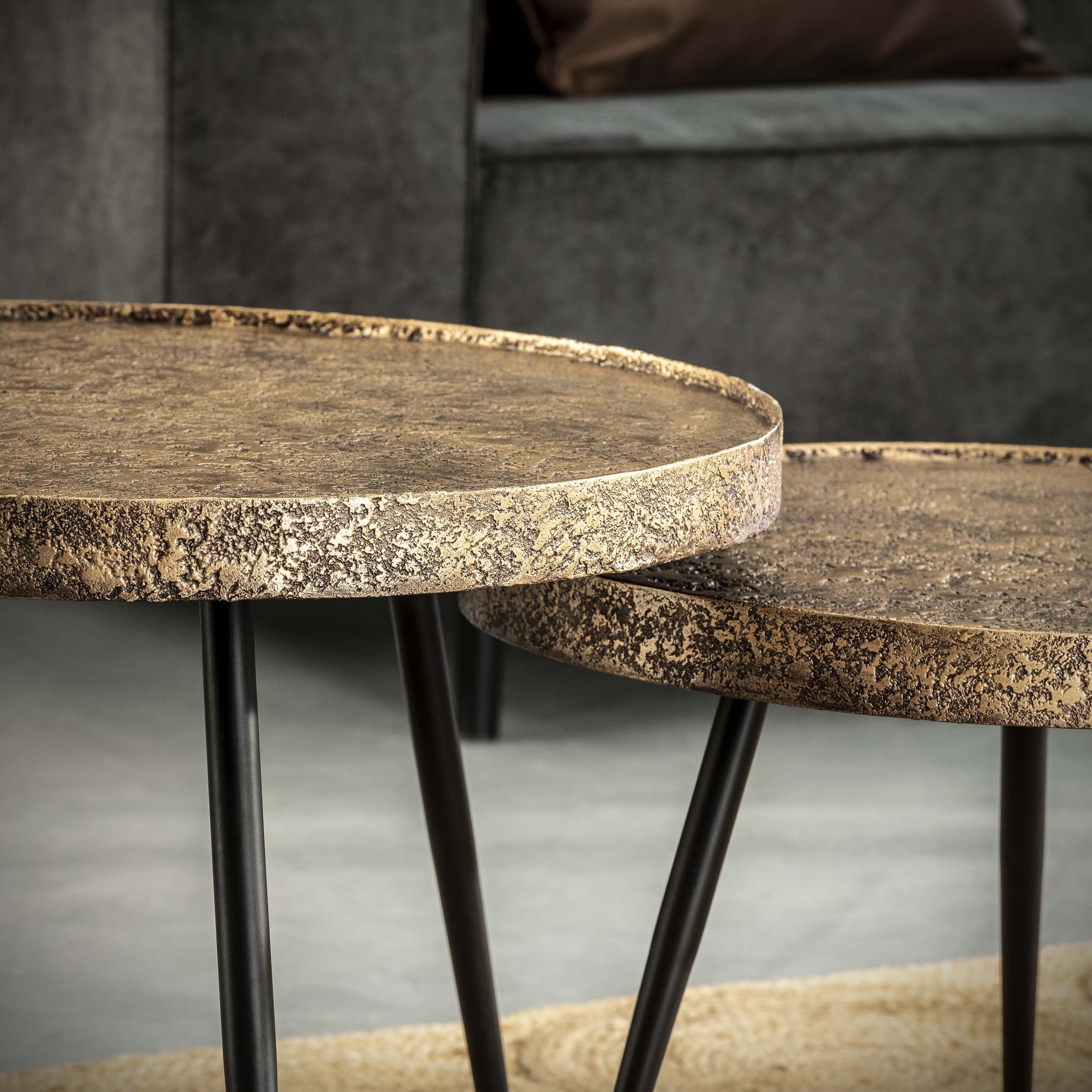 Salontafel Metallic Rond | Set van 2 | Antiek brons