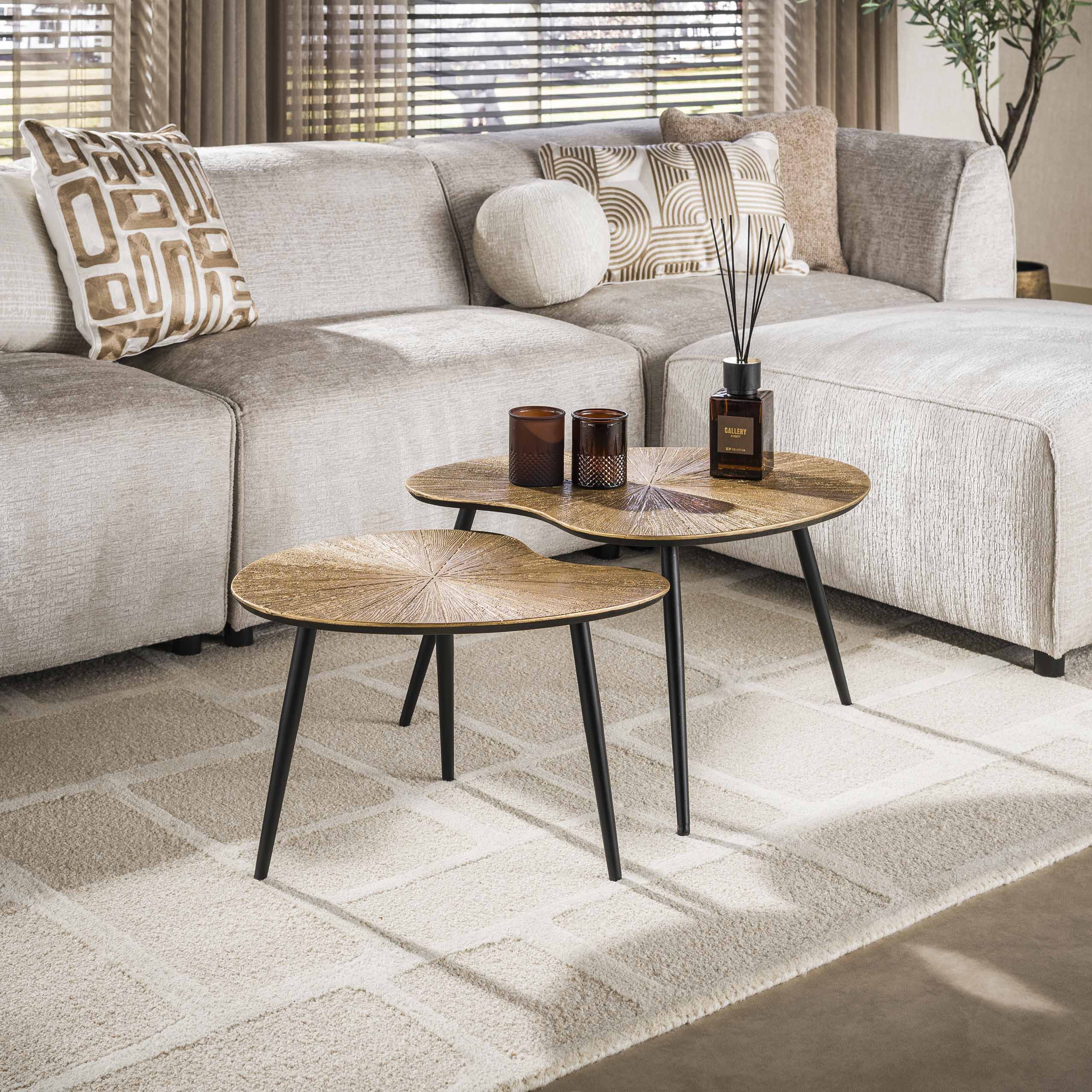 Salontafel Ray | Niervormig | Set van 2 | Antiek goud
