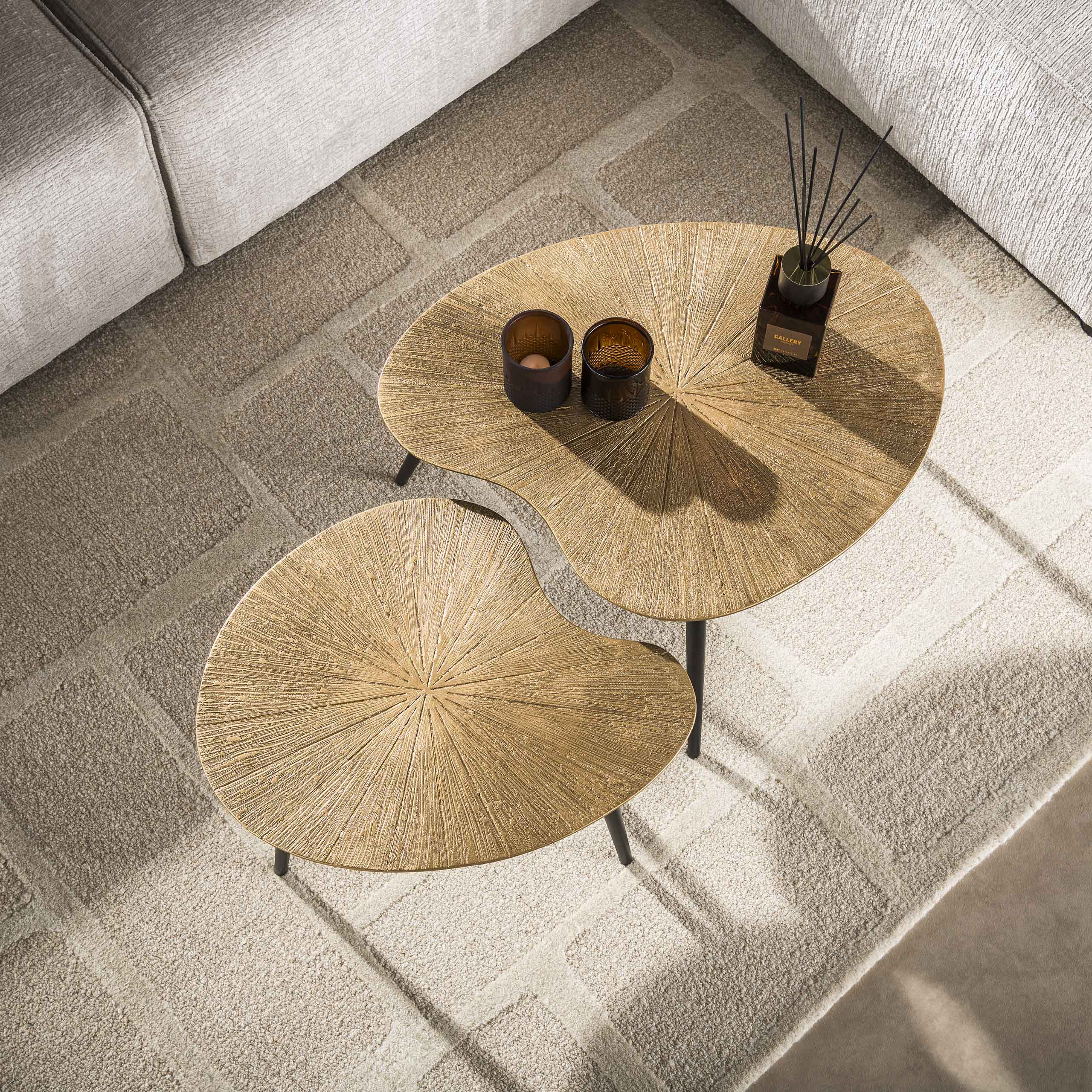 Salontafel Ray | Niervormig | Set van 2 | Antiek goud