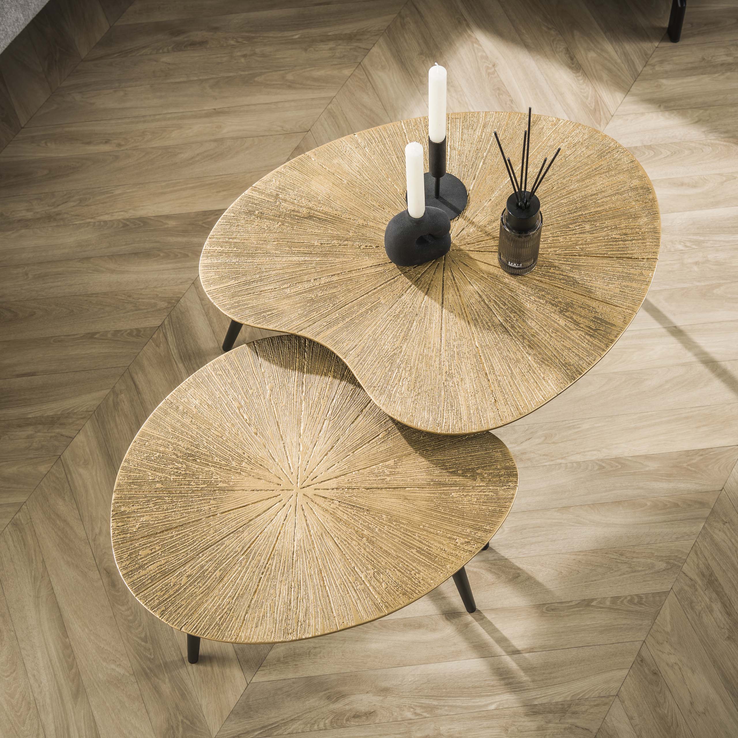 Salontafel Ray | Niervormig | Set van 2 | Antiek goud