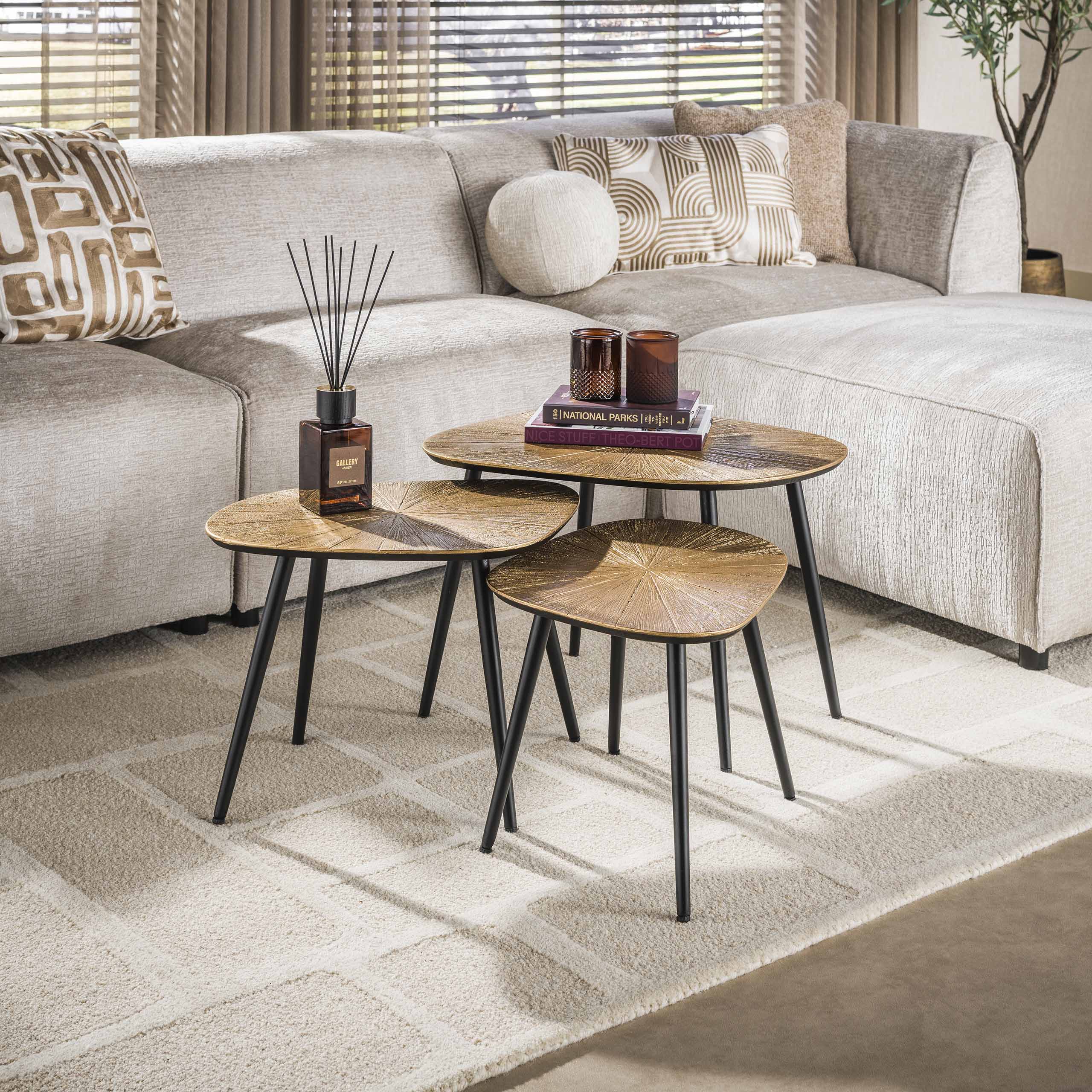Salontafel Ray vierhoekig | Set van 3 | Antiek goud