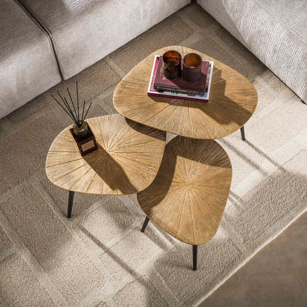 Salontafel Ray vierhoekig | Set van 3 | Antiek goud