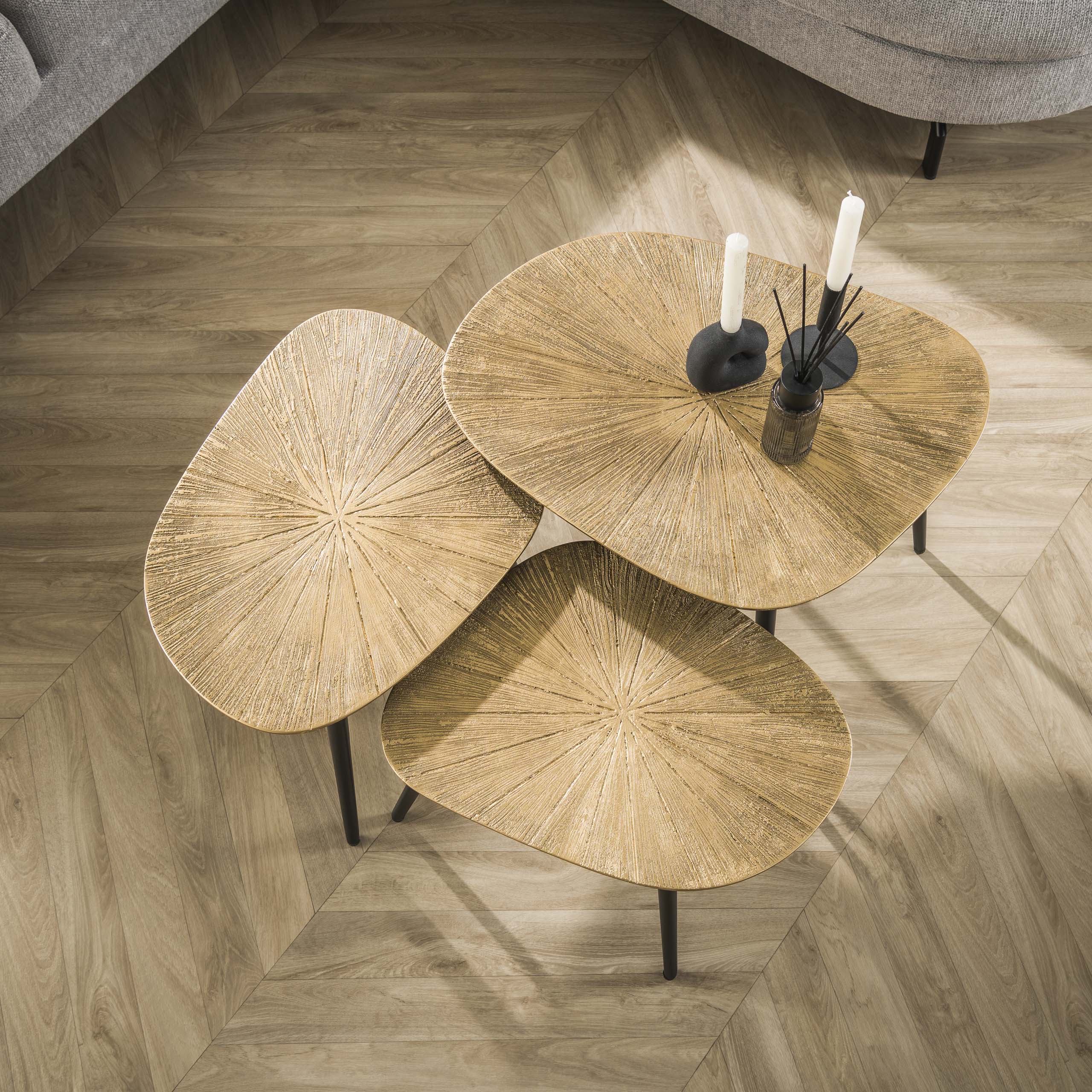 Salontafel Ray vierhoekig | Set van 3 | Antiek goud