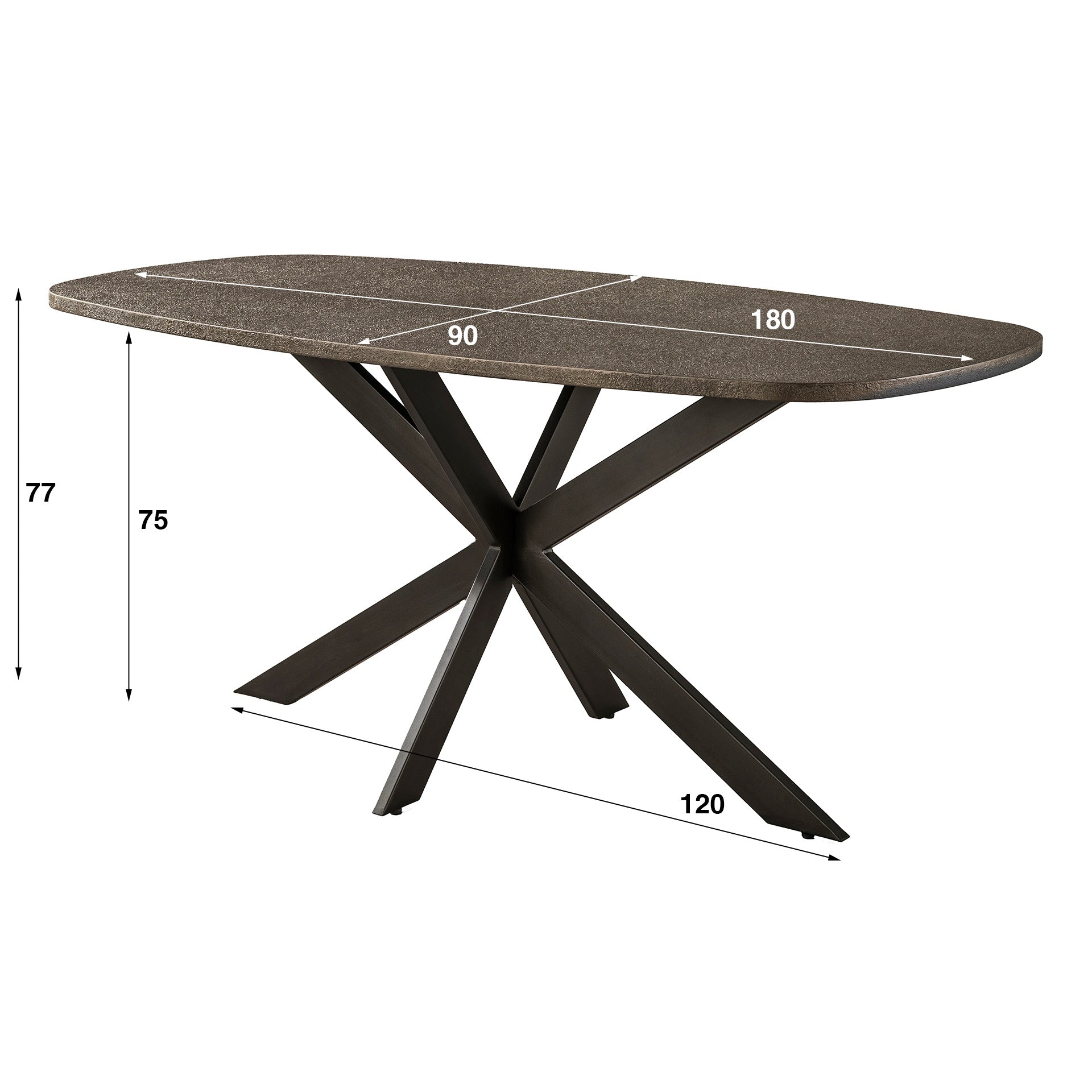 Eettafel Bronvik | Deens ovaal 180 cm | Brons liquid metal