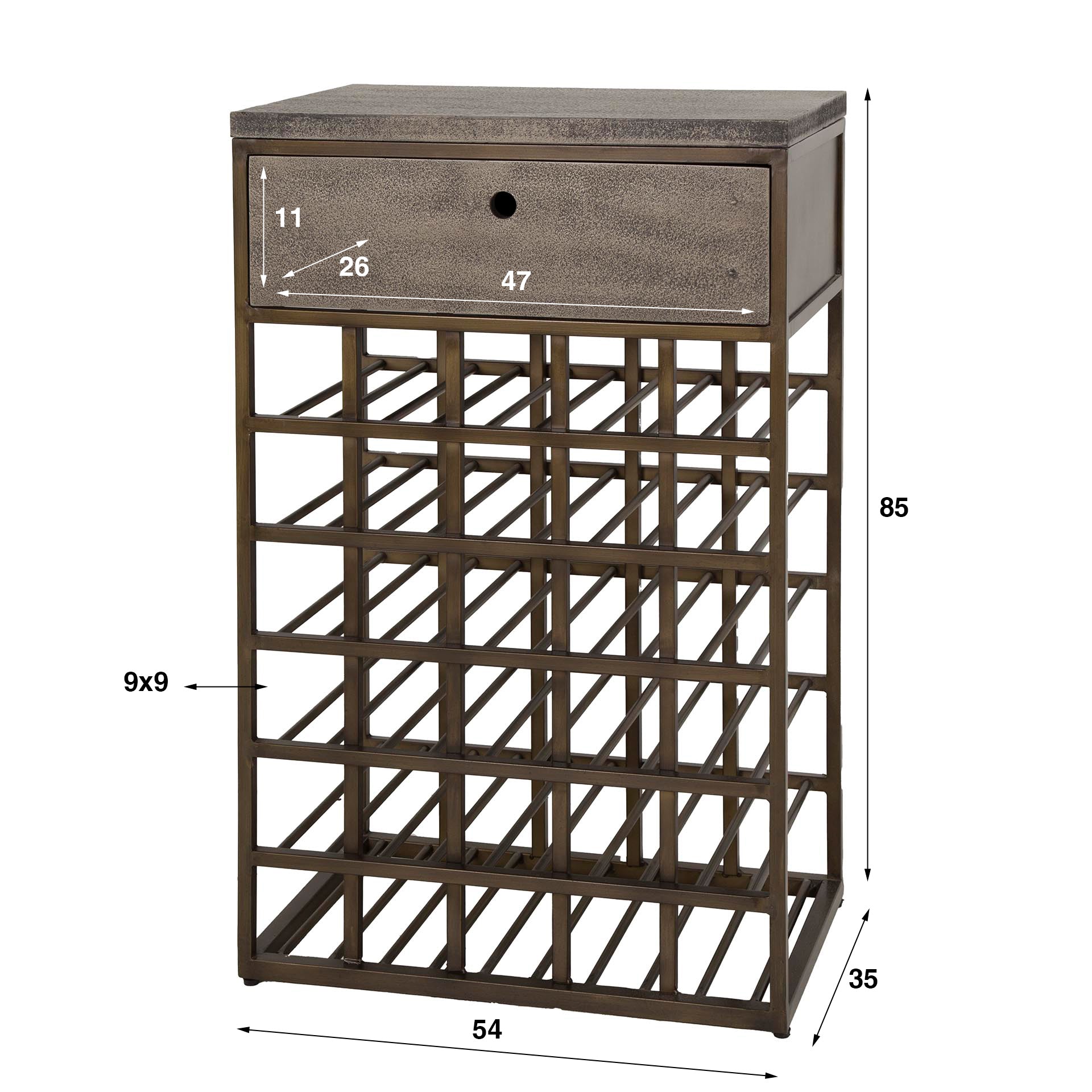 Wijnkast Ferro | Antiek brons | 1 Lade