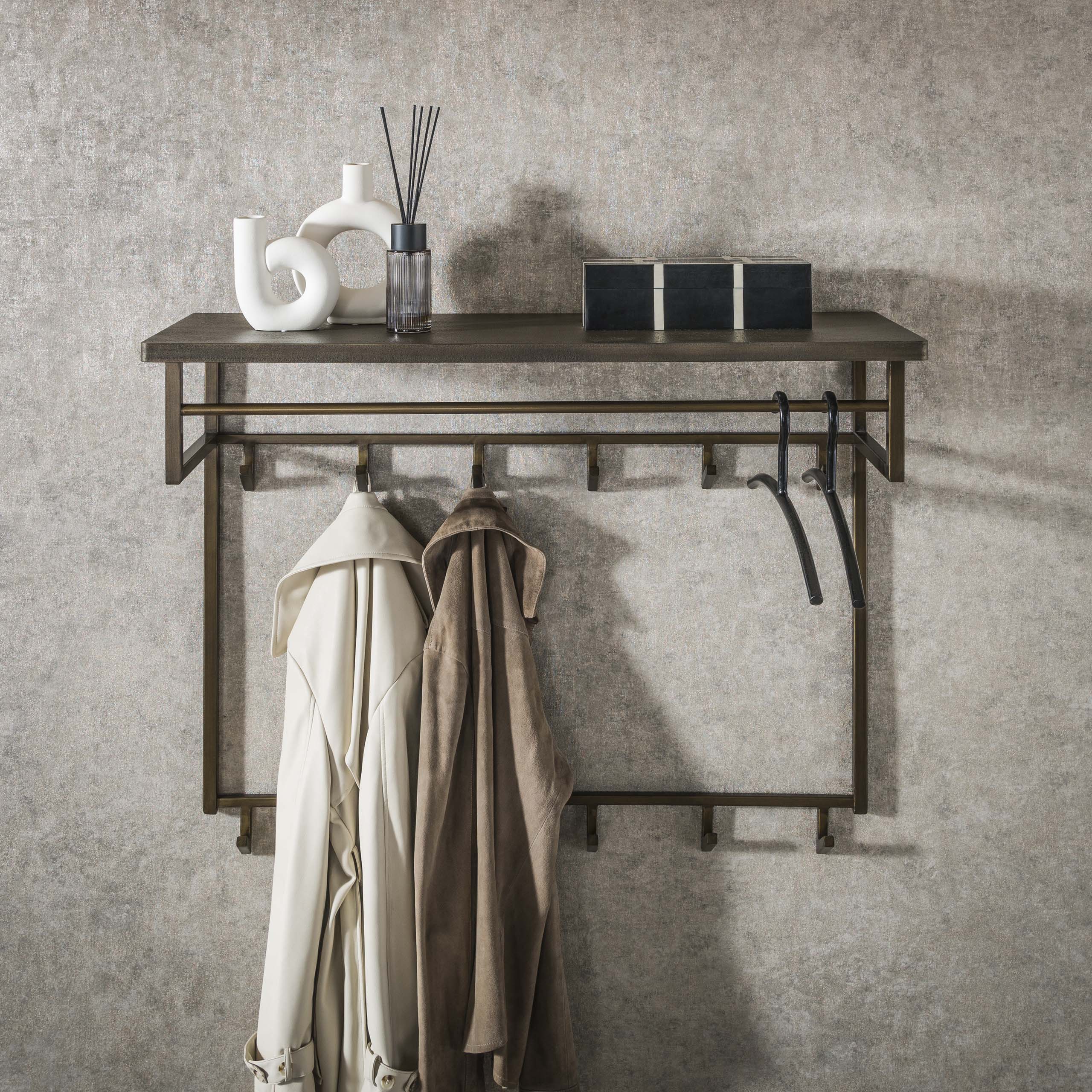 Kapstok Ferro hoog | Roede & Hoedenplank | Antiek brons