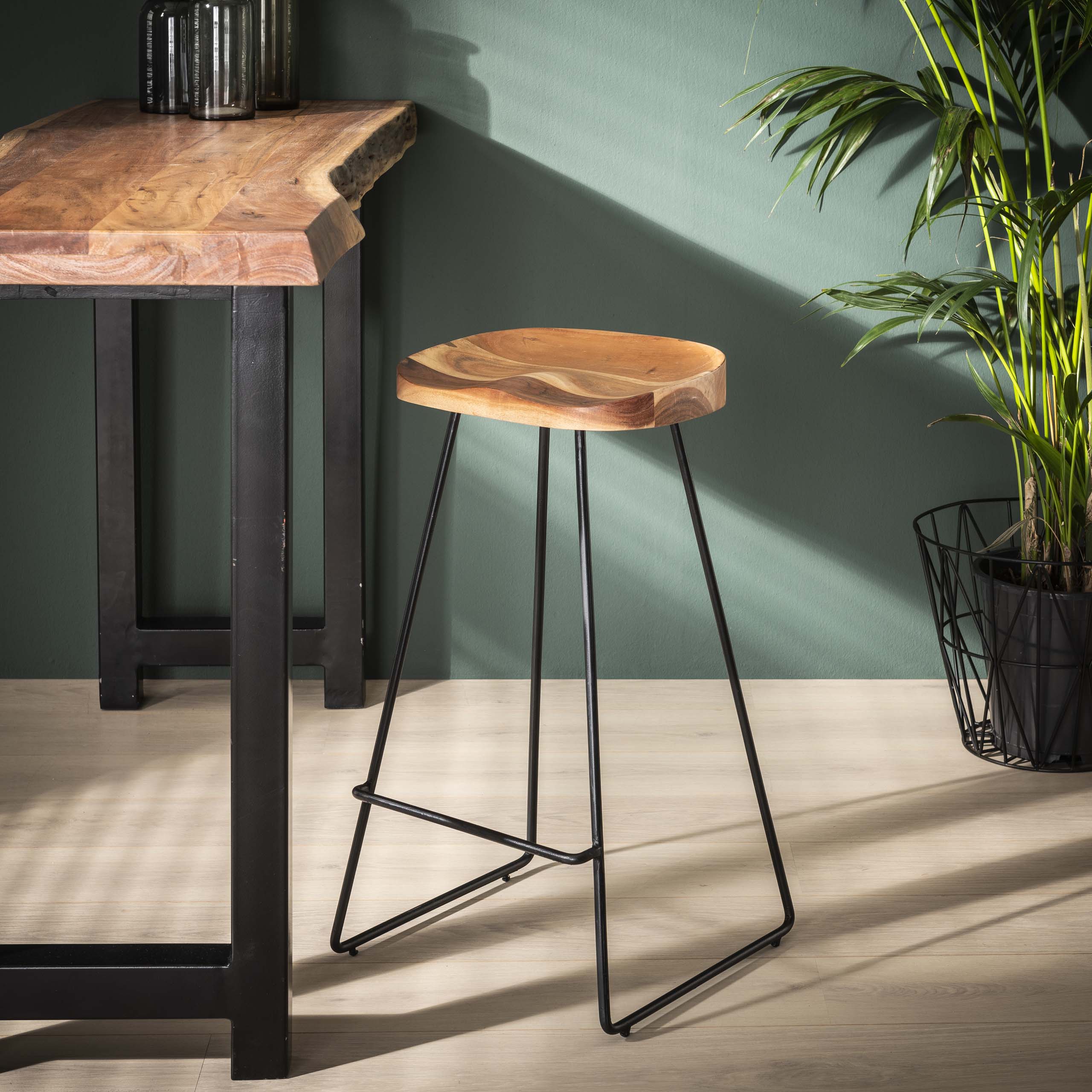 Barstoel Wooden Seat | Set van 4 | Massief acacia