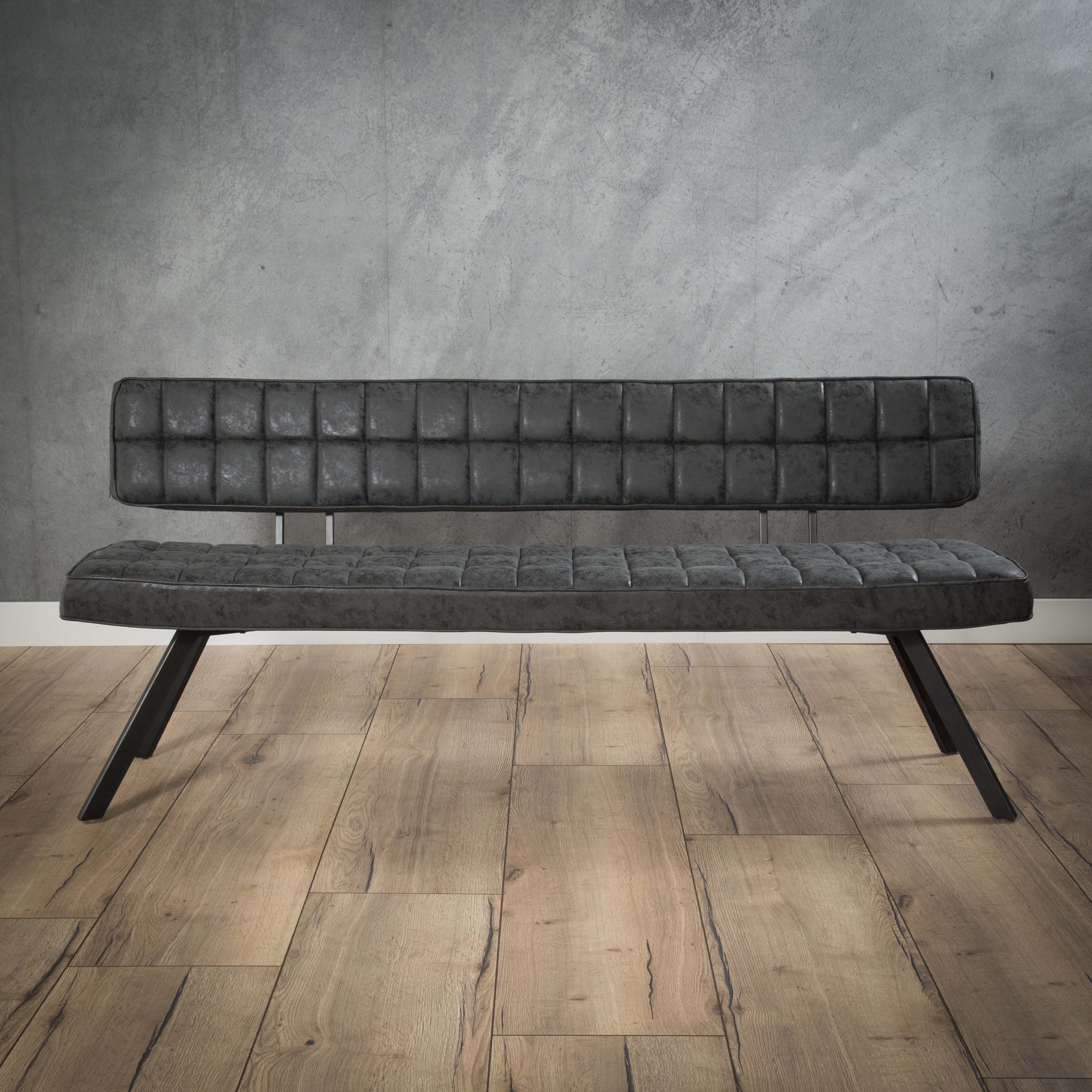 Eetkamerbank Ruitstiksel | Wax PU | Zwart | 180cm