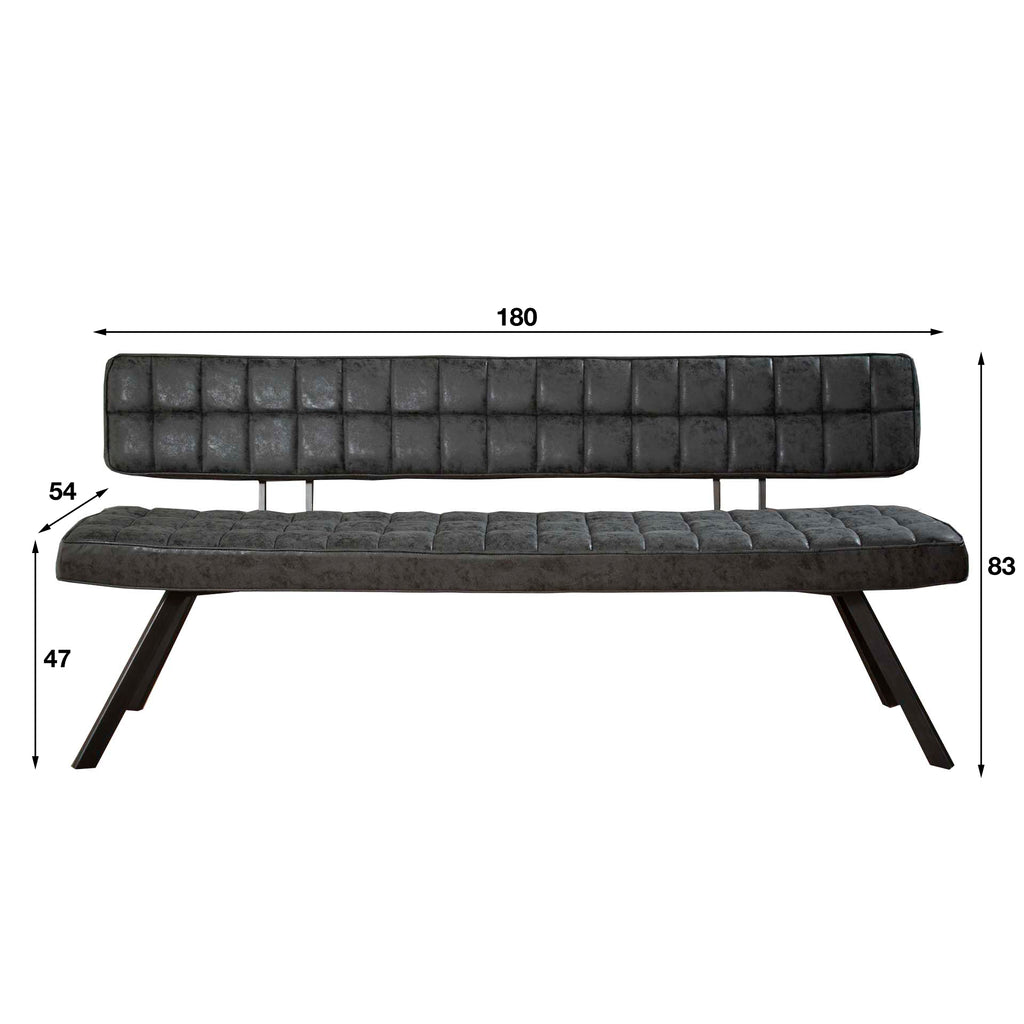 Eetkamerbank Ruitstiksel | Wax PU | Zwart | 180cm