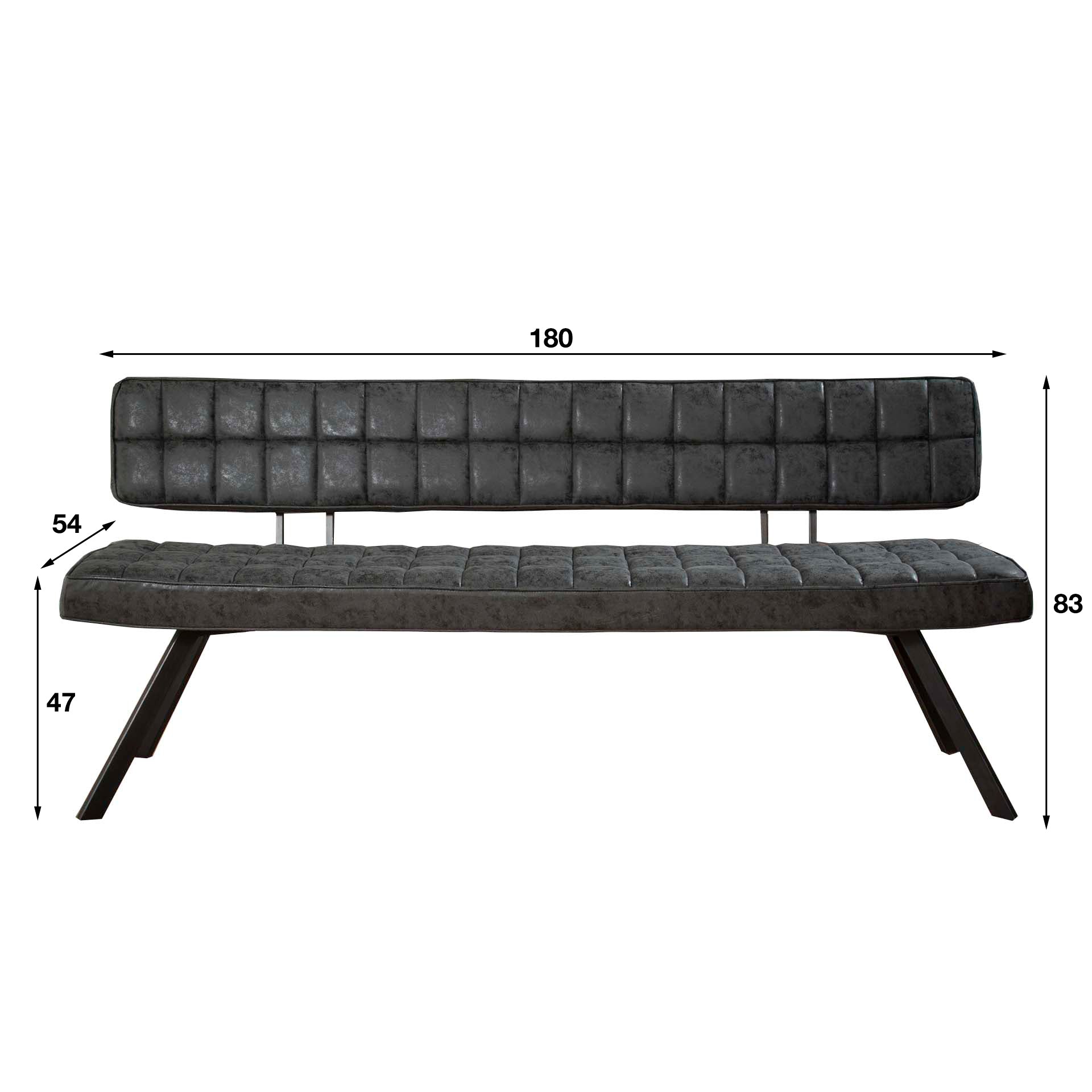 Eetkamerbank Ruitstiksel | Wax PU | Zwart | 180cm